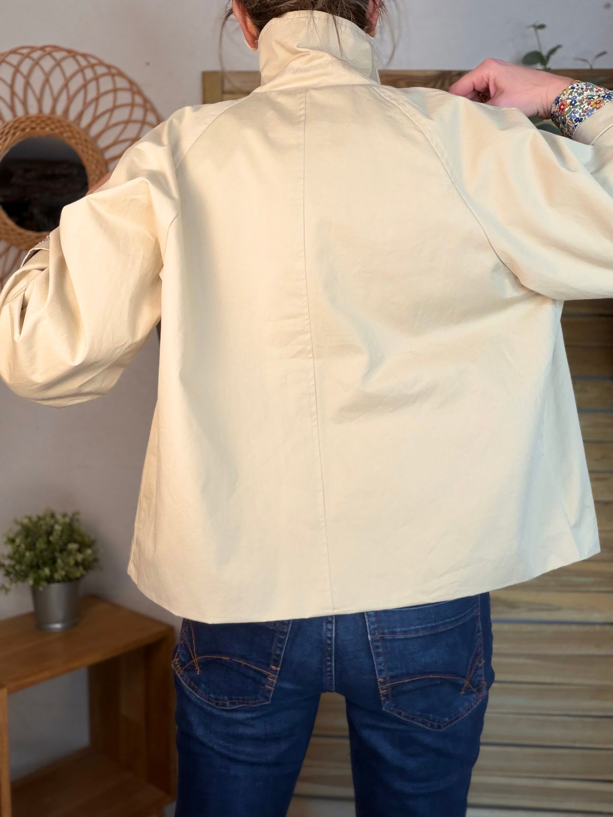 Veste Trench en coton beige avec Liberty - MARION (Taille 2 ans à la Taille XL)