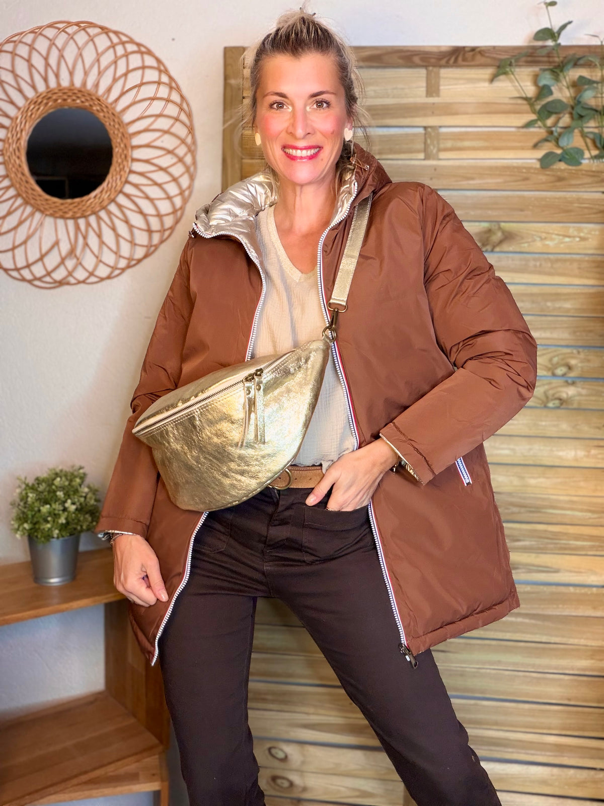 Doudoune imperméable réversible longue ANGÈLE LONG - Rouille choco - MELYA MELODY