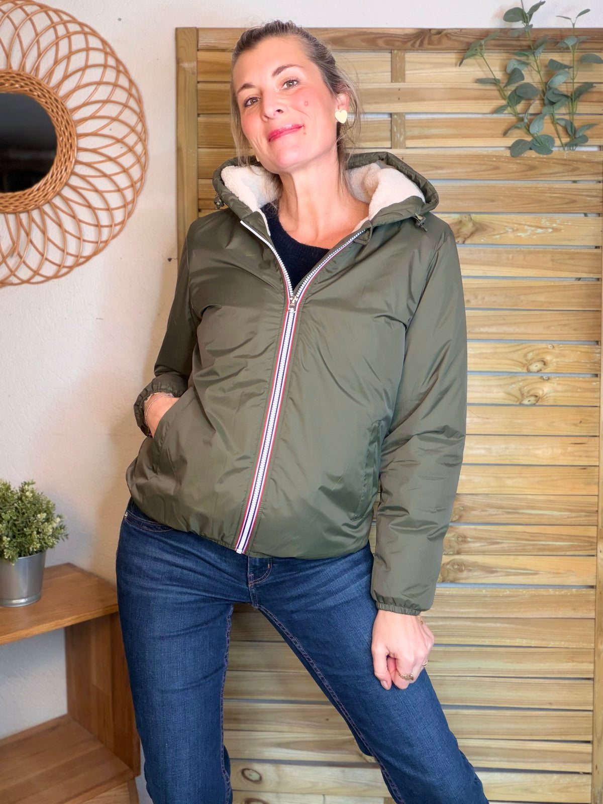 LAURA JO - Parka Imperméable LOUISE COURT sherpa - Kaki