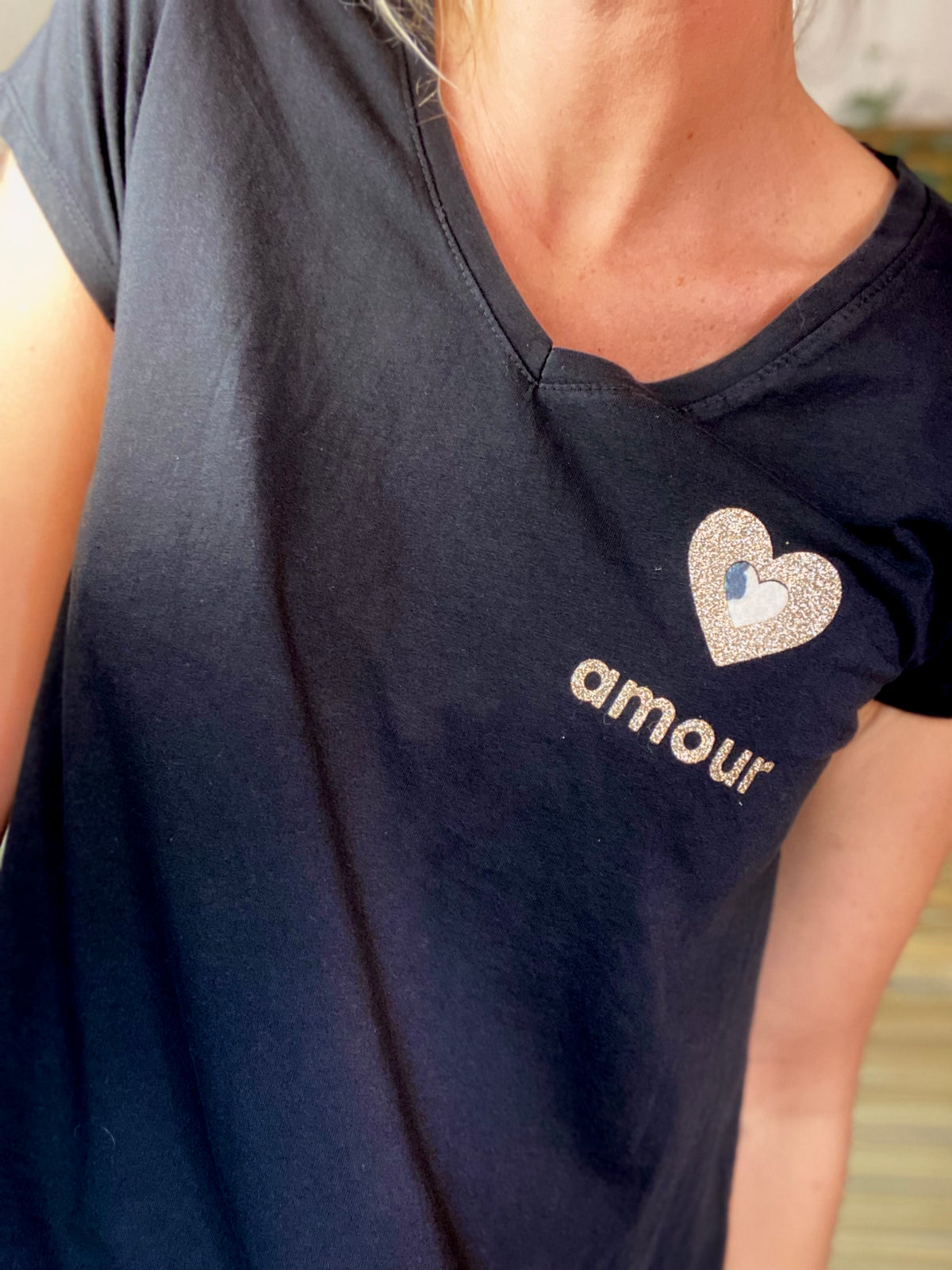 Tee shirt Coeur doré et léo amour 💛🐆 NINA Noir • FIN DE SÉRIE
