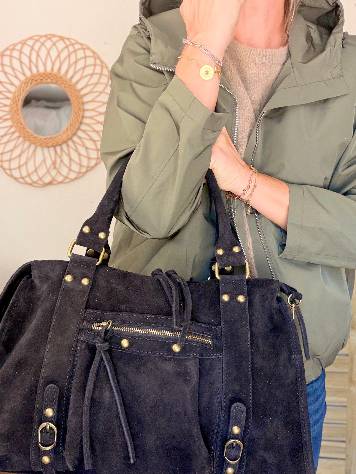 Sac cabas XL en cuir daim • HUNTER Noir