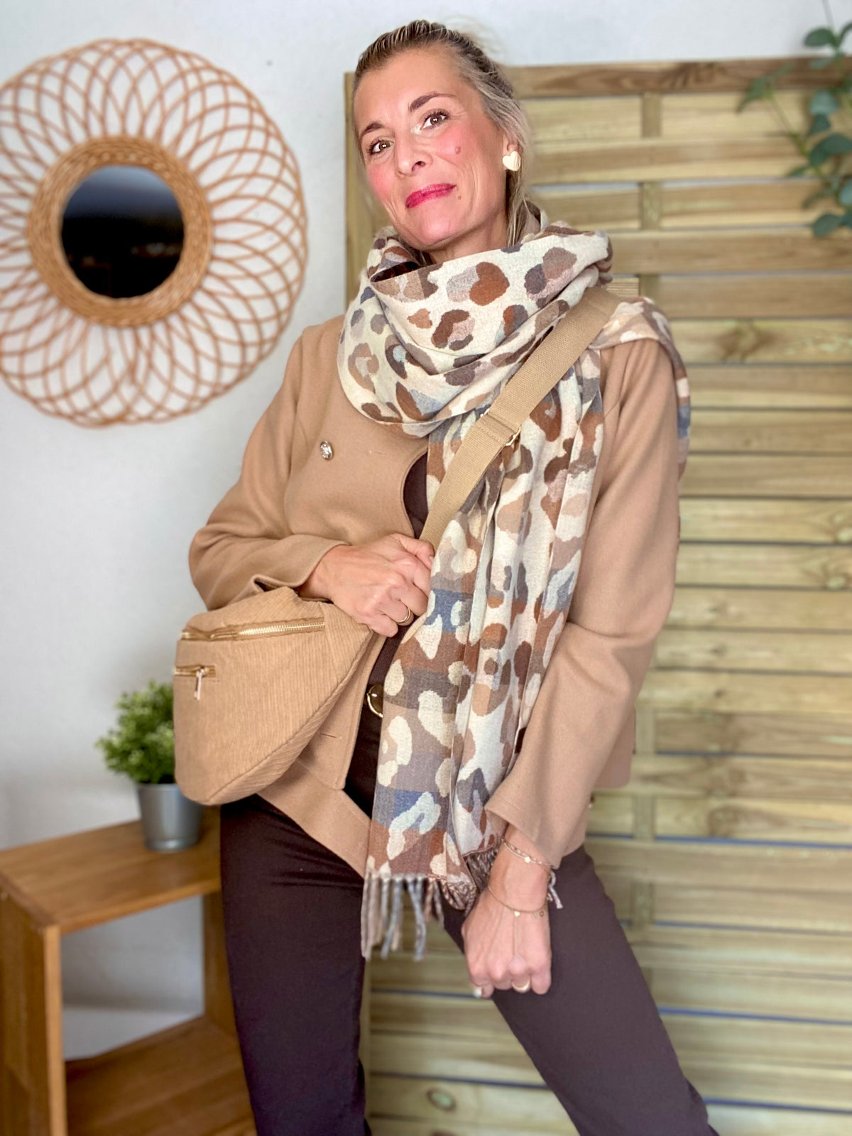 Écharpe douce AGNÈS Léo Beige 🐆