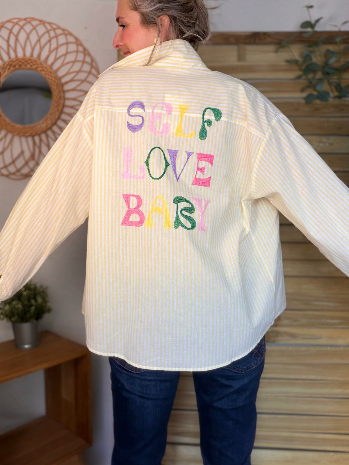 Chemise jaune rayée brodée SELF LOVE BABY - VITA - FIN DE SÉRIE