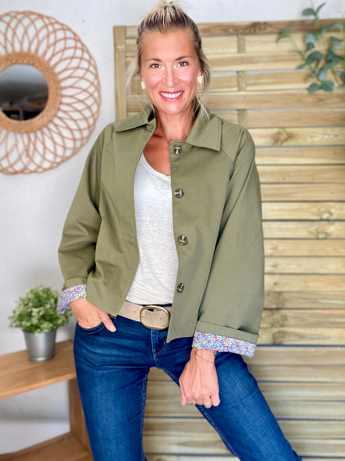 Veste Trench en coton kaki avec Liberty - MAHAUT - LILI et LALA