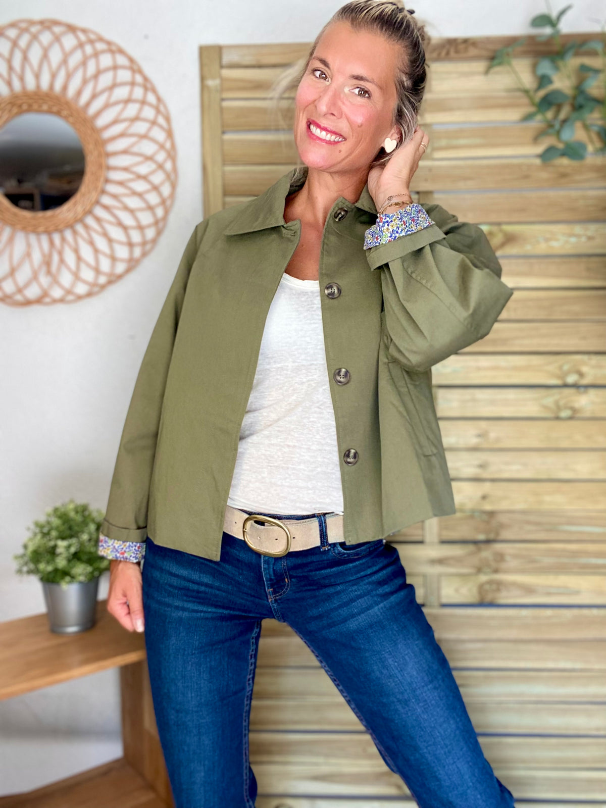 Veste Trench en coton kaki avec Liberty - MAHAUT - LILI et LALA