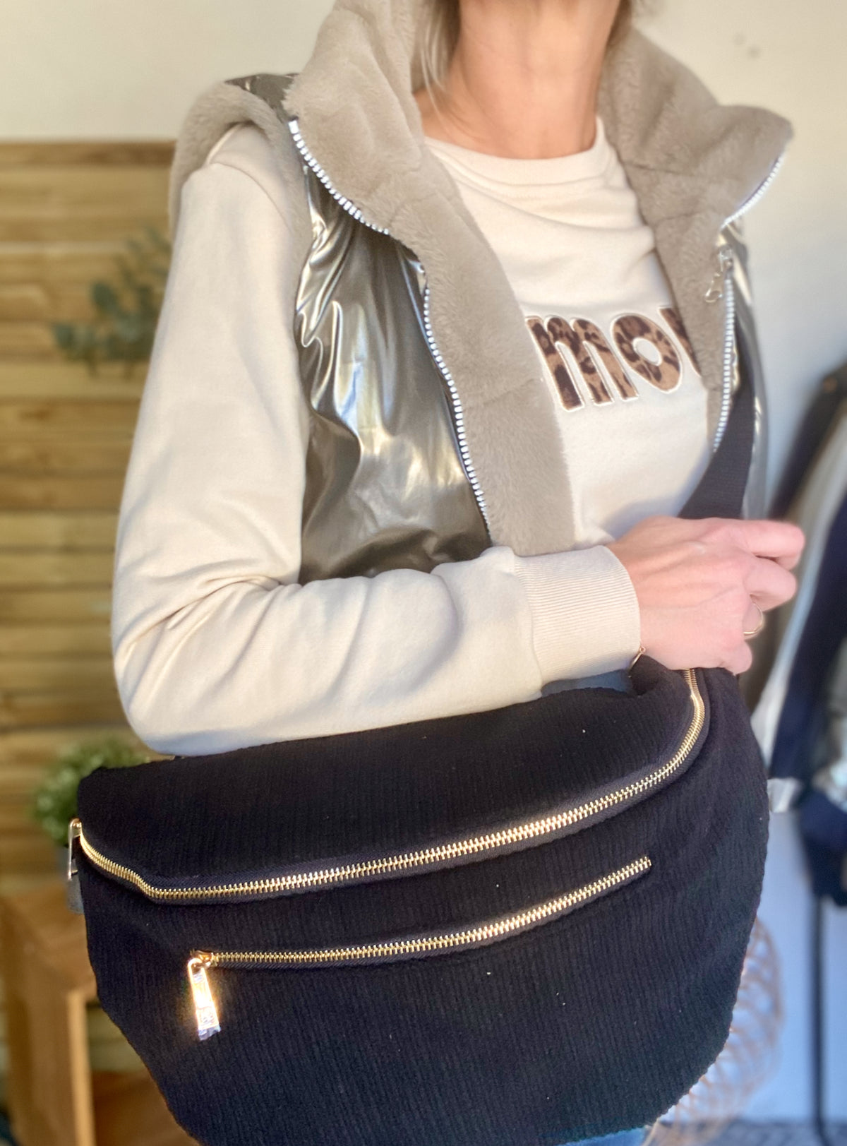 Sac banane XXL Velours côtelé Ciao Boum MOLLY -  Noir