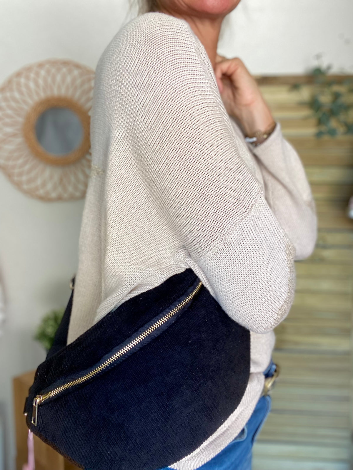 Sac banane XL velours côtelé Ciao Boum - IVY - Noir