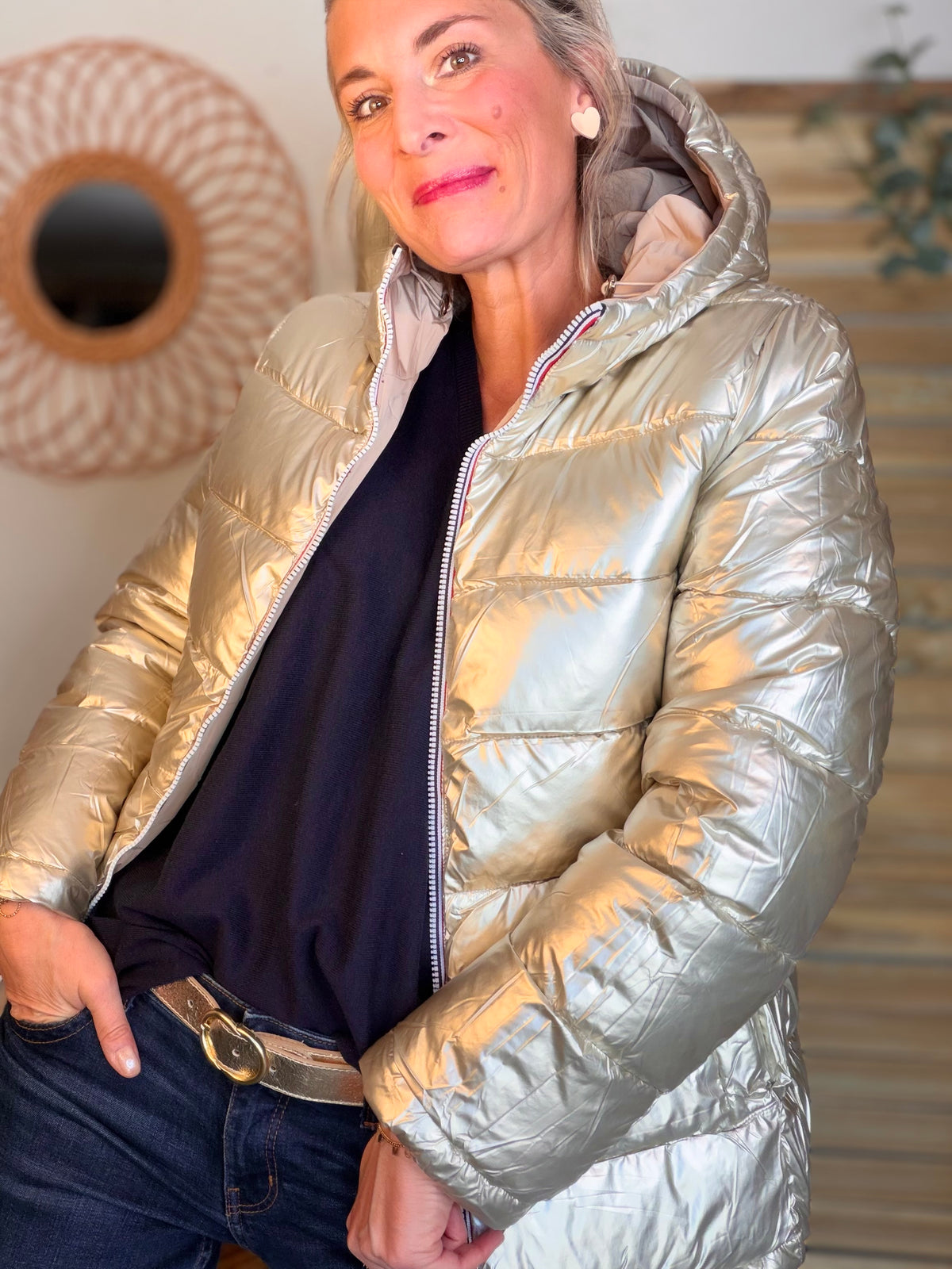Doudoune imperméable réversible ANGÈLE COURT - Beige - MELYA MELODY