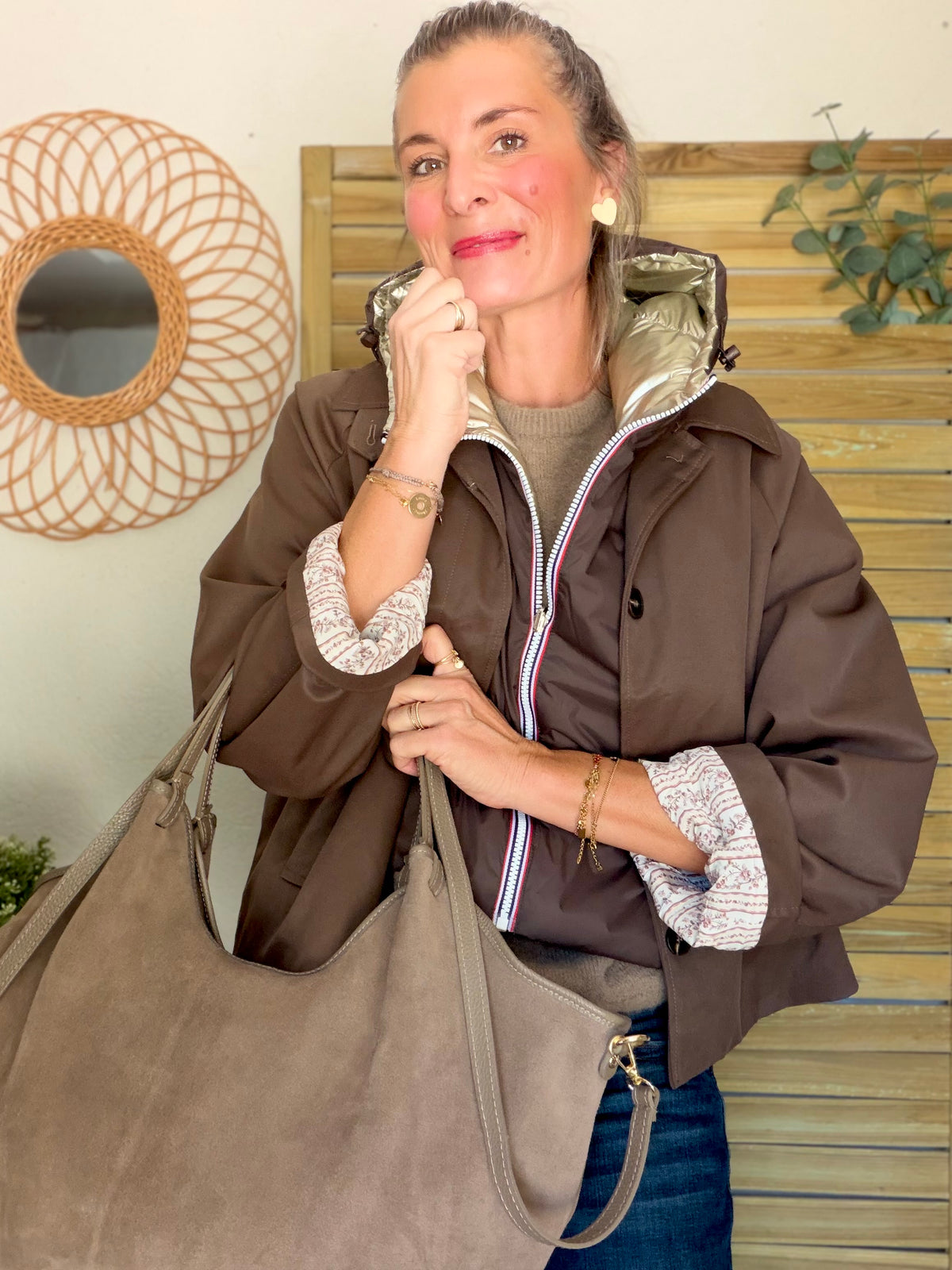 Sac cabas XXL en cuir daim souple • AUSTIN Taupe