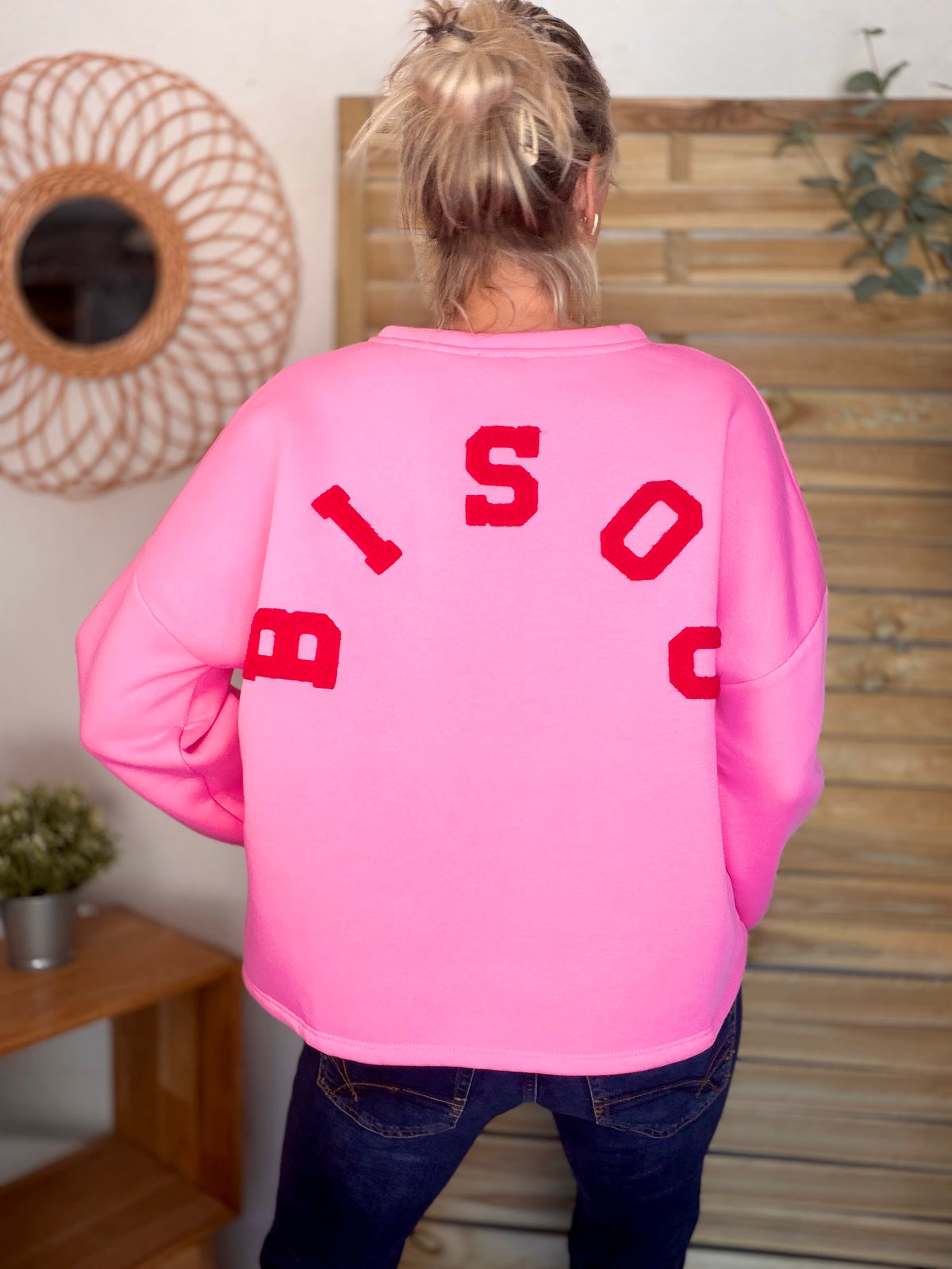 Sweat molleton oversized BISOU Rose / Rouge - MIKA - FIN DE SÉRIE