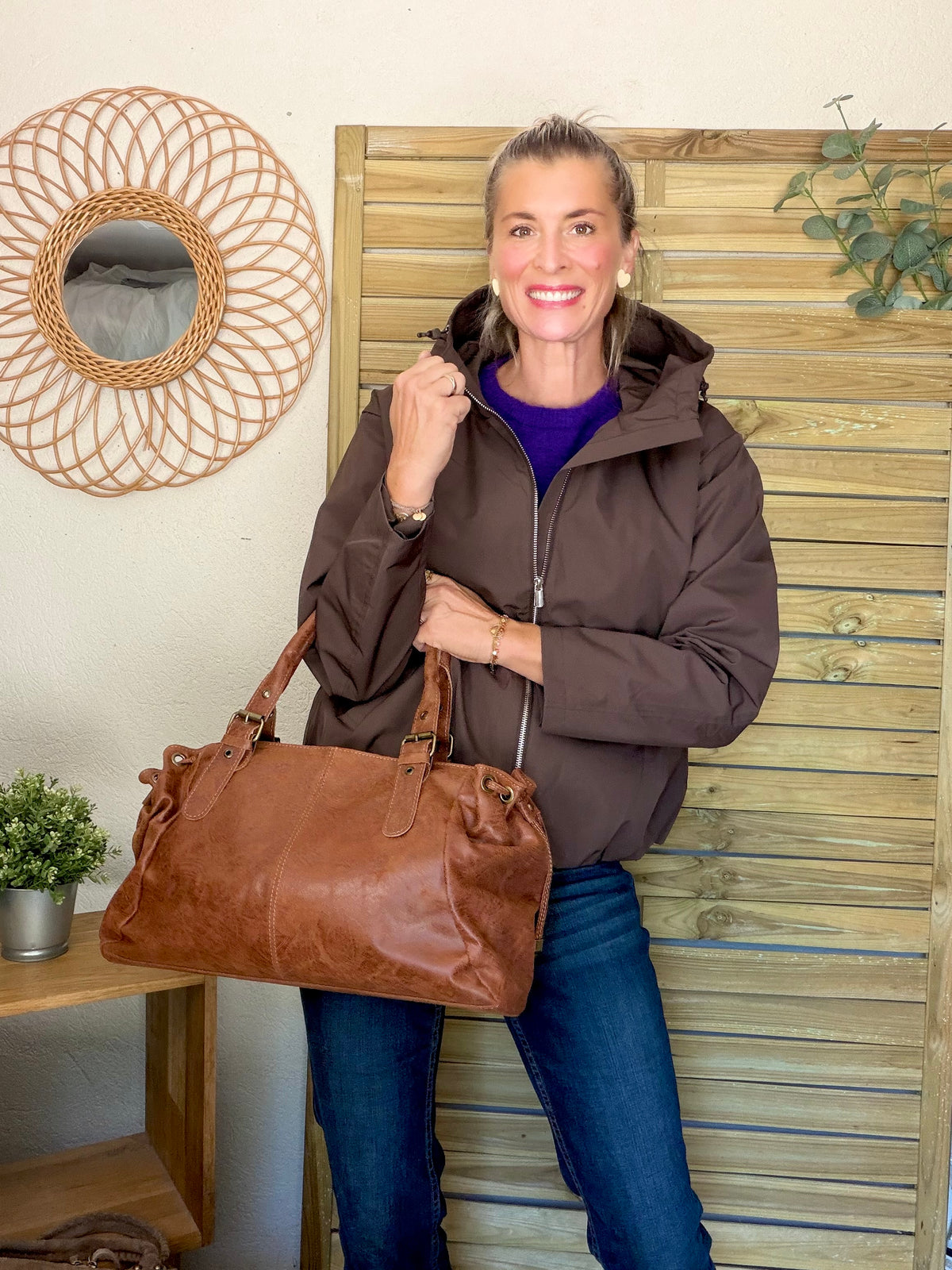 Sac cabas XL en cuir vieilli • COOPER Camel