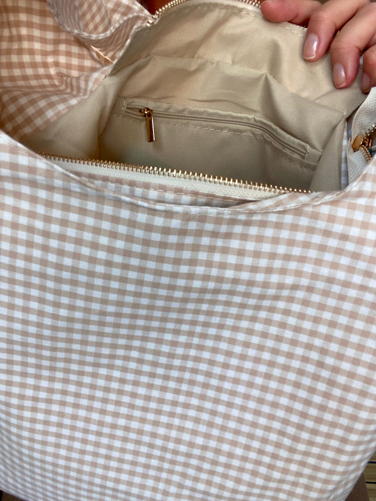 Sac cabas imprimé MEGAN - Vichy beige