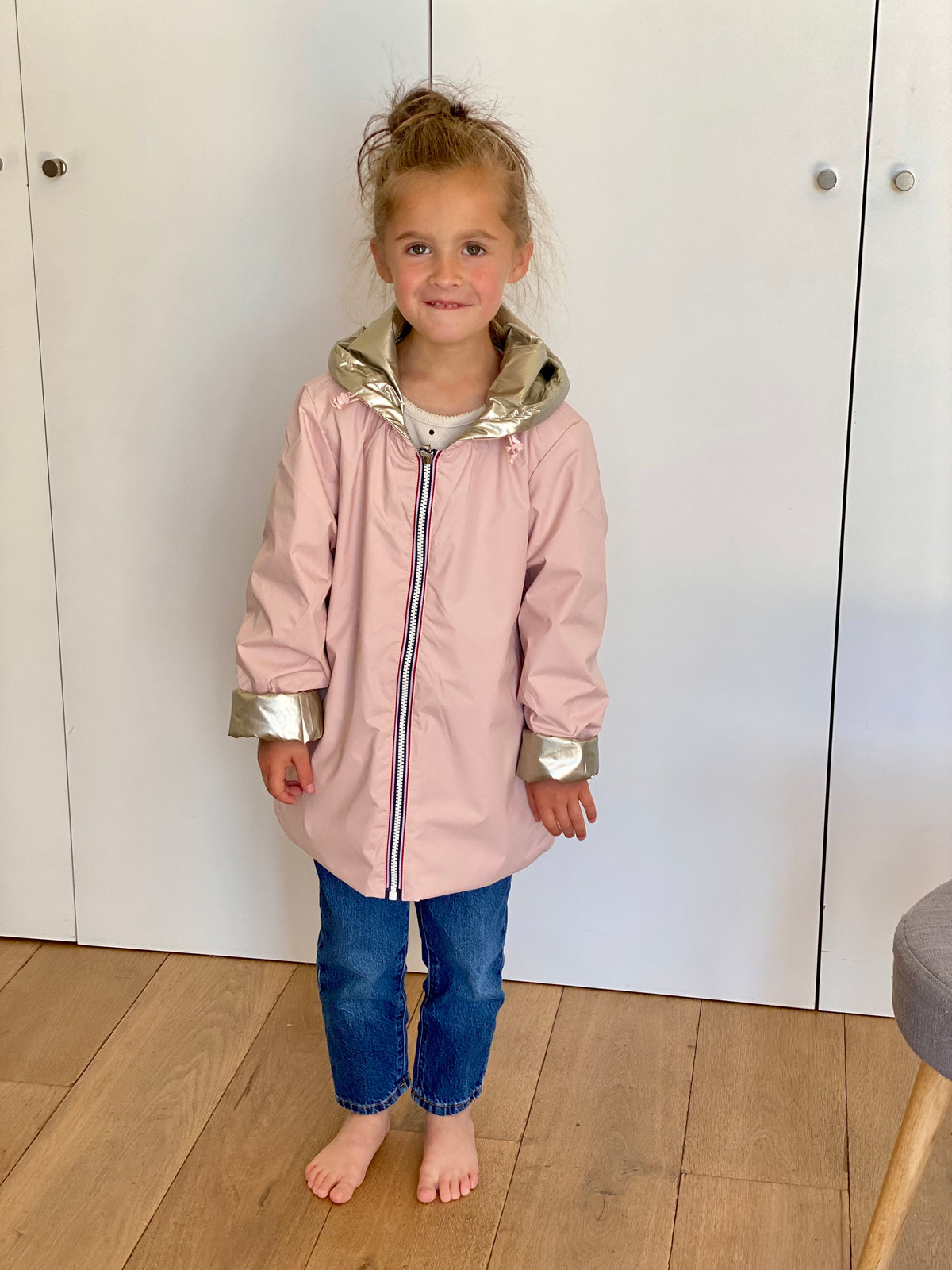 Imperméable réversible rembourré LOUISON KIDS enfant (mixte) - Rose clair / Doré