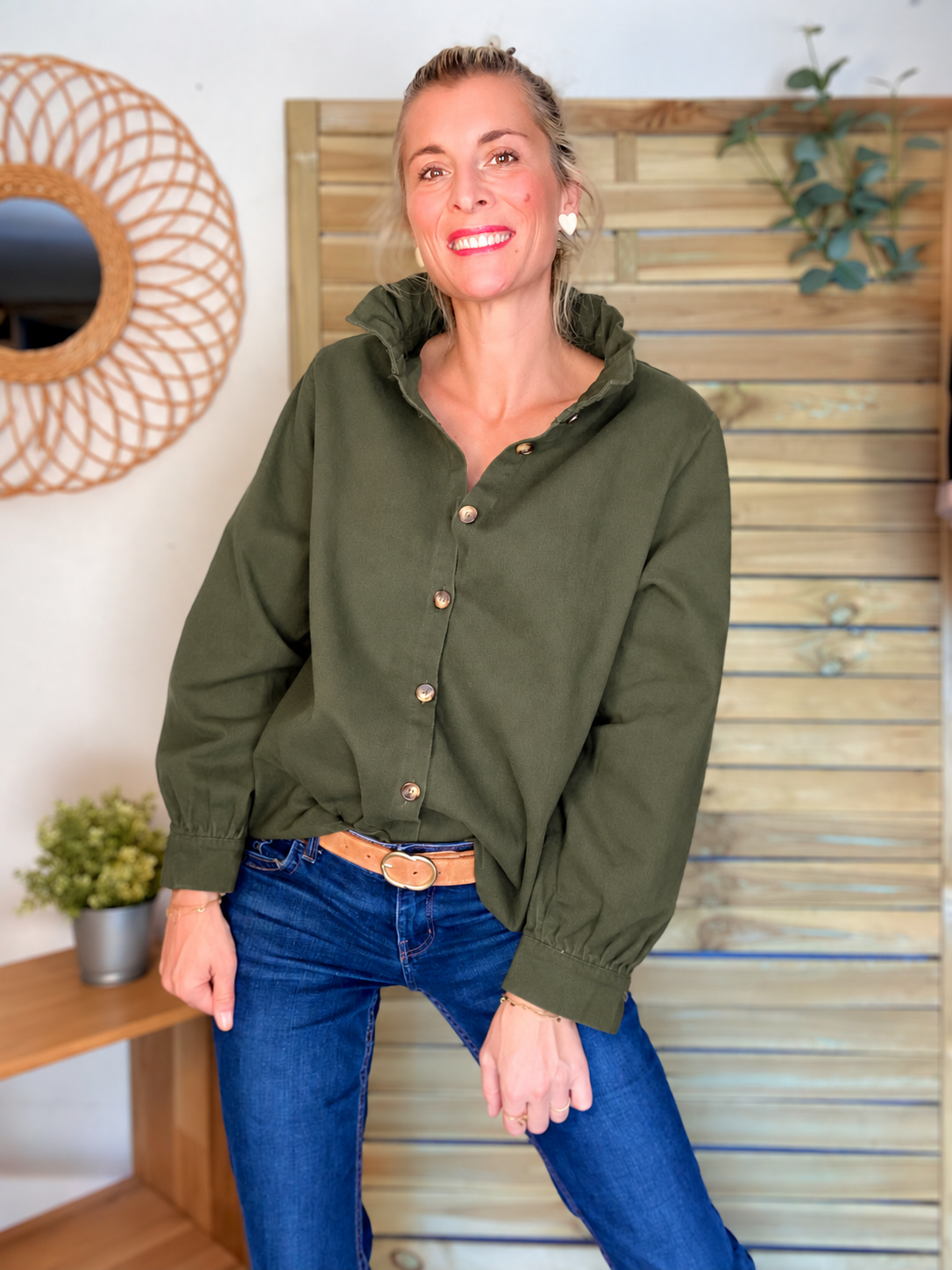 ⚡️ ARRIVAGE • Veste / Chemise en coton, col victorien volanté LISA Kaki