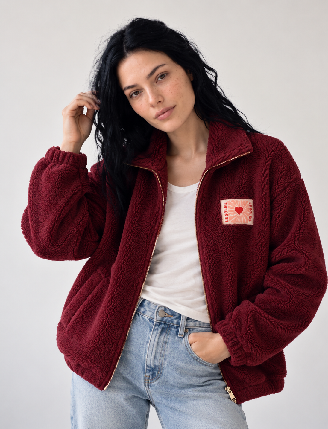 ⚡️ARRIVAGE • Veste teddy Sherpa zippée « Soleil » DORO Bordeaux