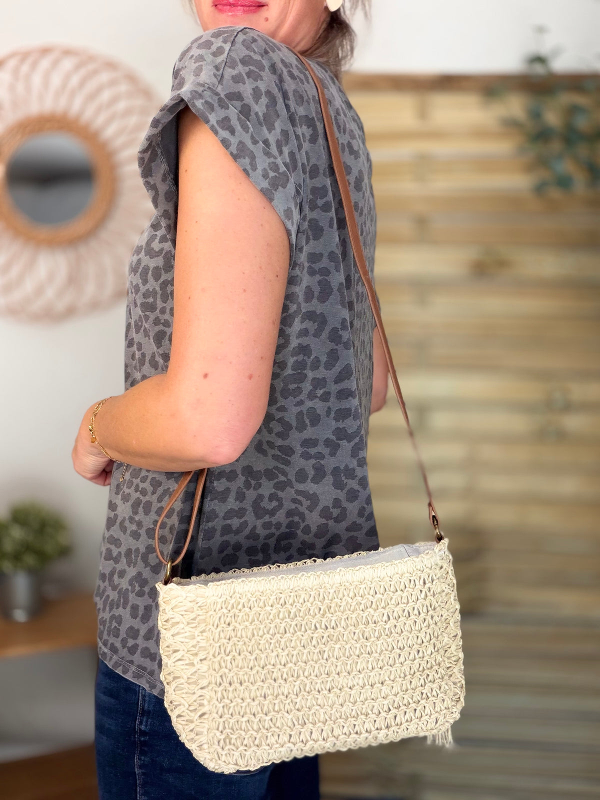 Sac pochette en raphia CORA Beige - FIN DE SÉRIE