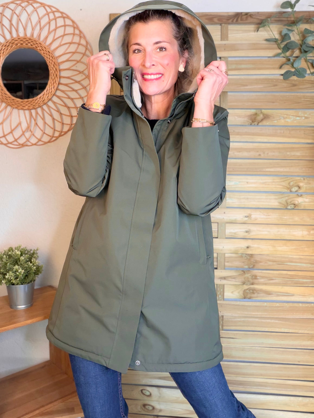 LAURA JO - Parka fourrée imperméable AMBRE LONG - Kaki / Beige