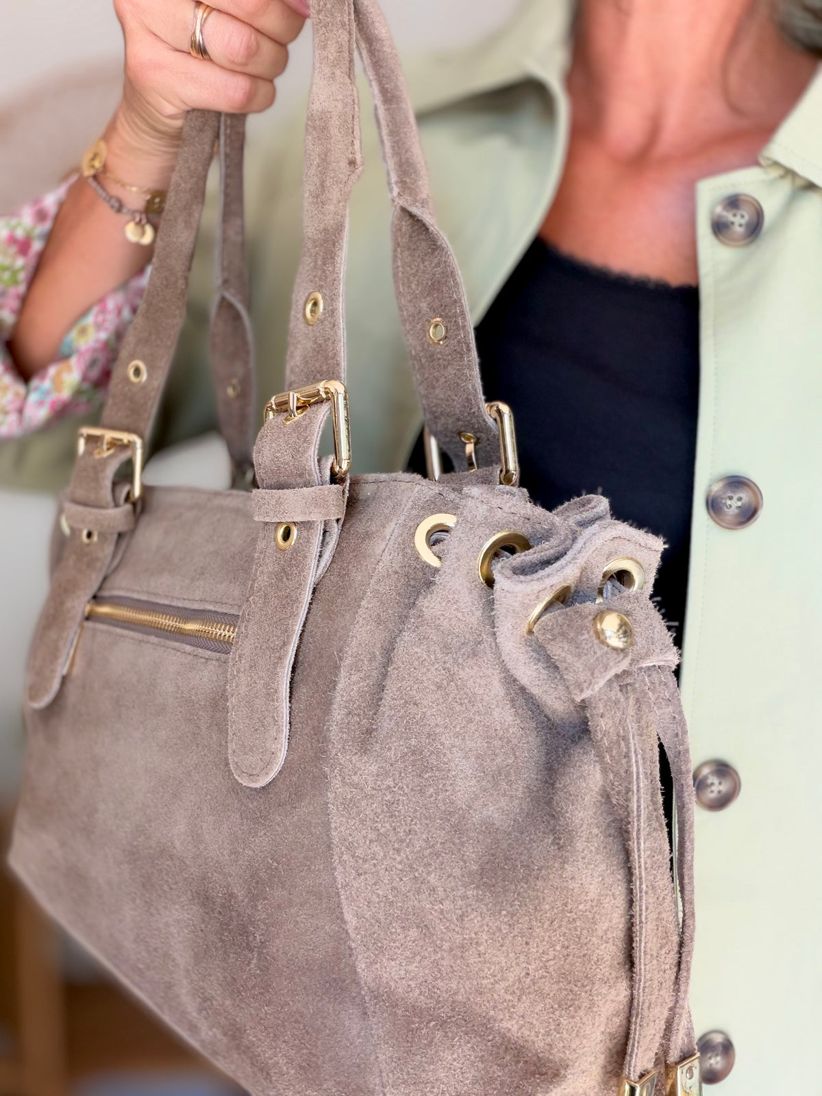 Sac à main en cuir daim GERY - Taupe
