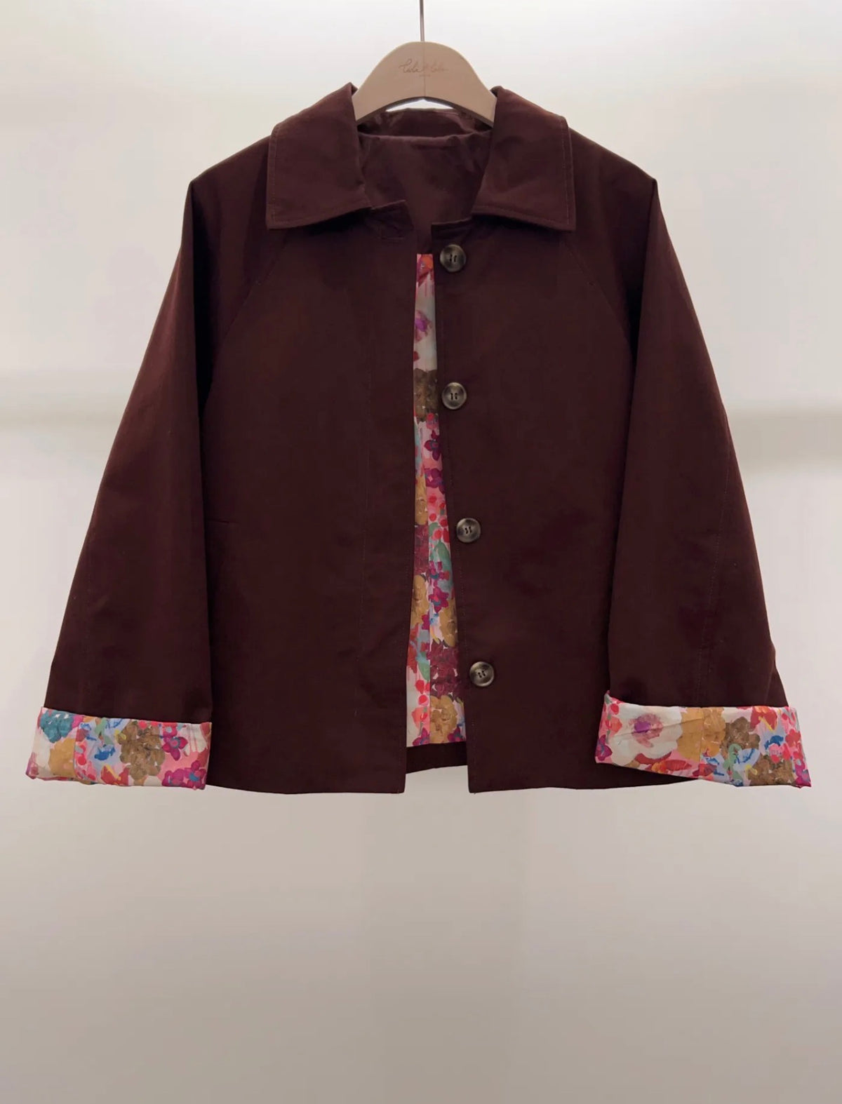 Veste Trench en coton Bordeaux fleuri - MAHAUT - LILI et LALA