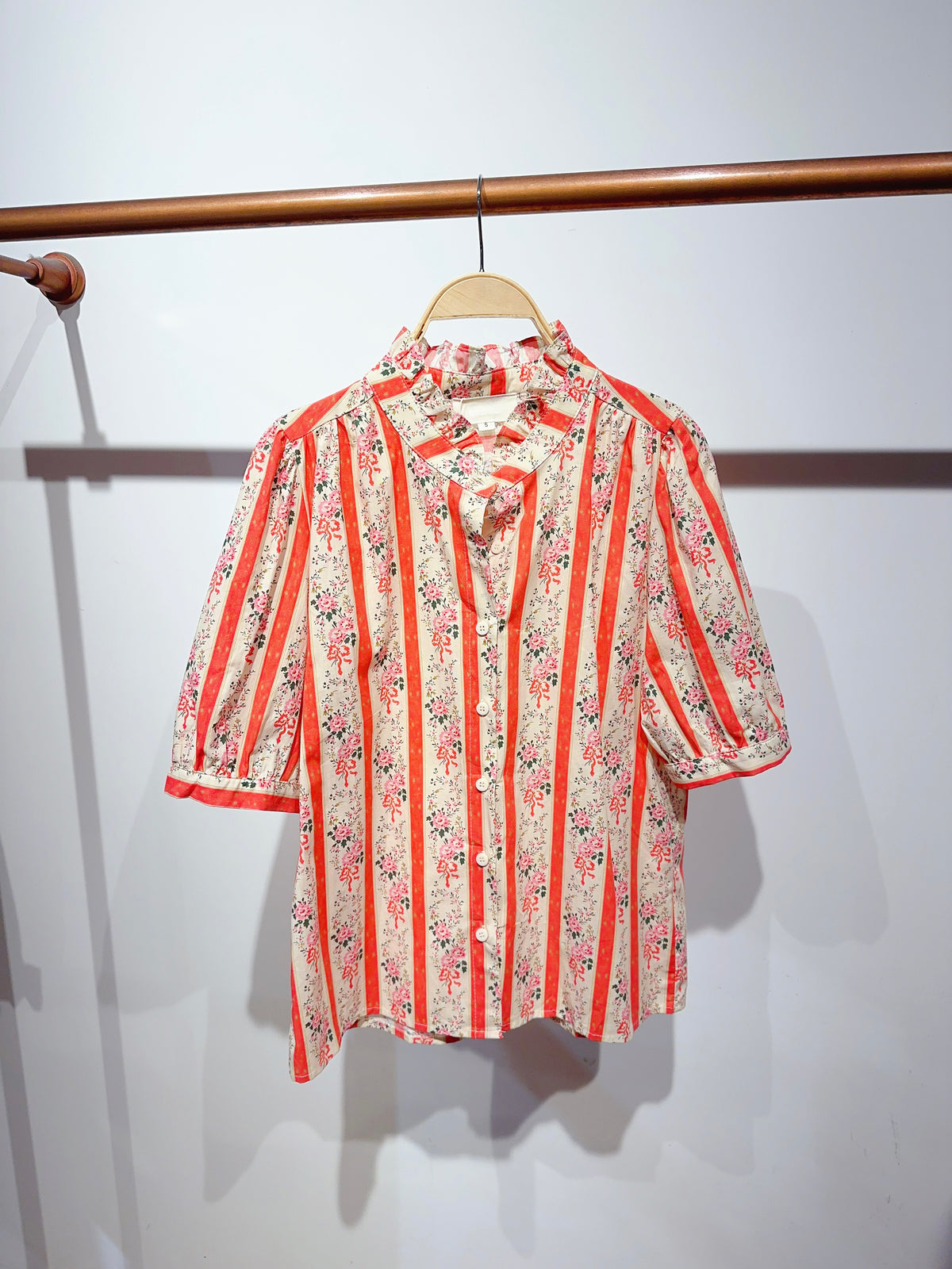 Blouse fleurie rayures VALENTINE Corail