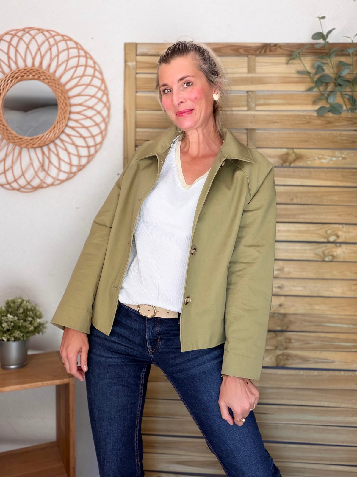 Veste Trench en coton avec Liberty - JOHAN Kaki clair - FIN DE SÉRIE