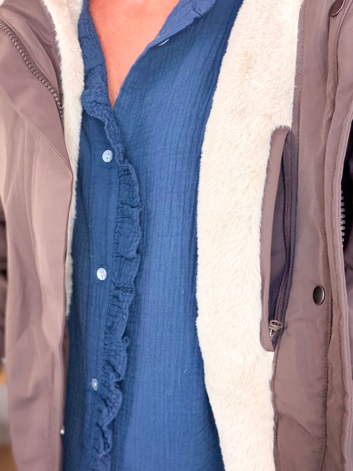 LAURA JO - Parka fourrée imperméable AMBRE MI-LONG - Chocolat / Beige