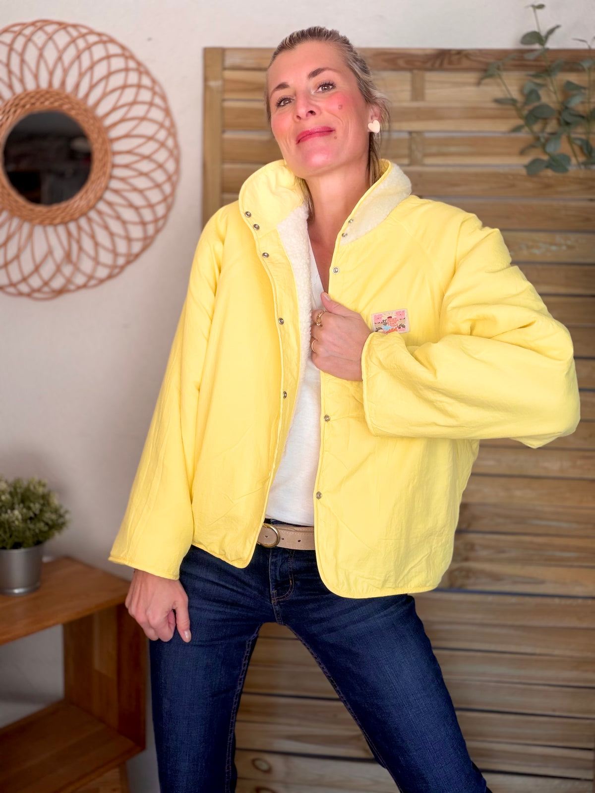 Veste matelassée réversible Sherpa AMÉLIE Jaune - FIN DE SÉRIE