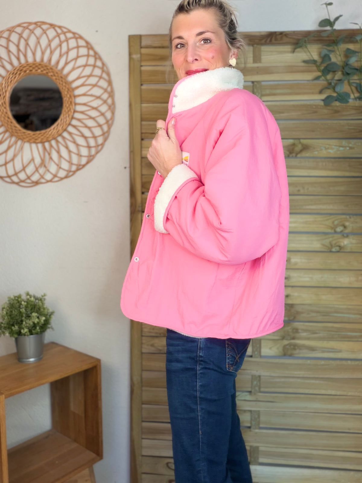 Veste matelassée réversible Sherpa AMÉLIE Rose - FIN DE SÉRIE