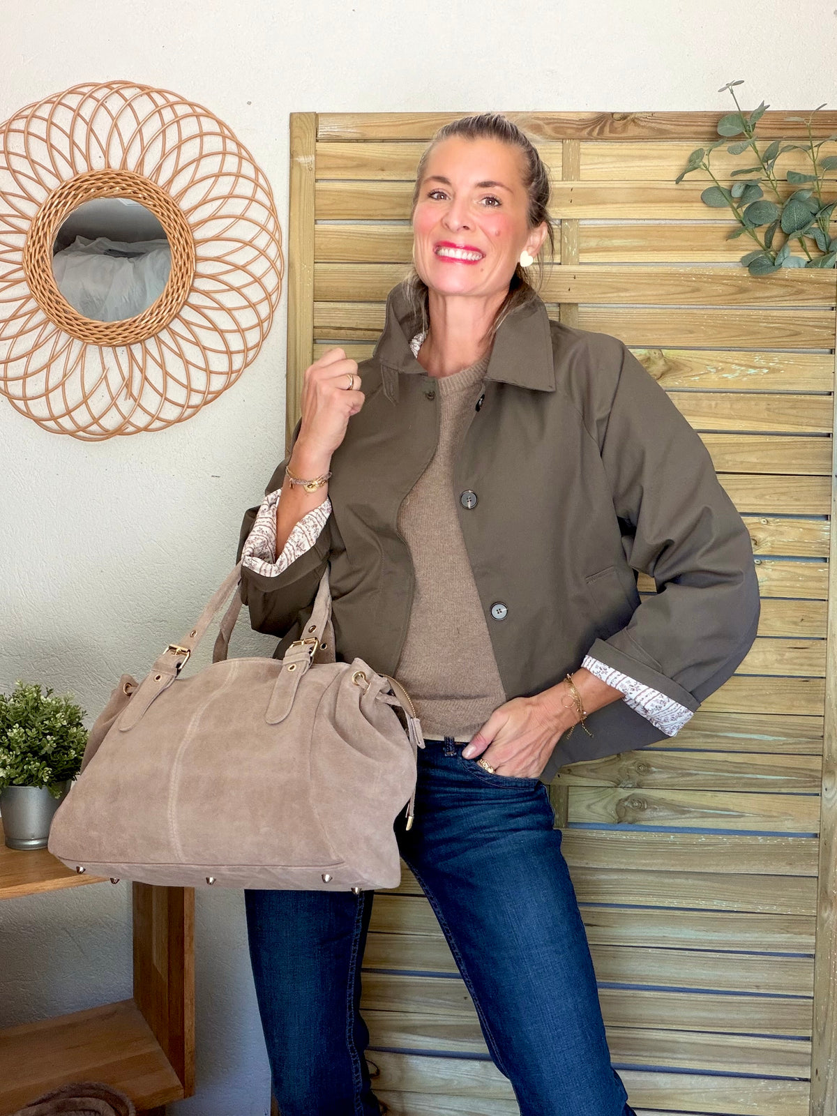 Sac cabas XL en cuir daim • JASPER Taupe