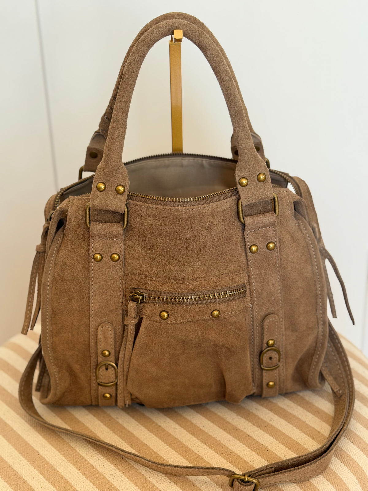 Sac à main en cuir daim • HUNTER Petit format - Taupe