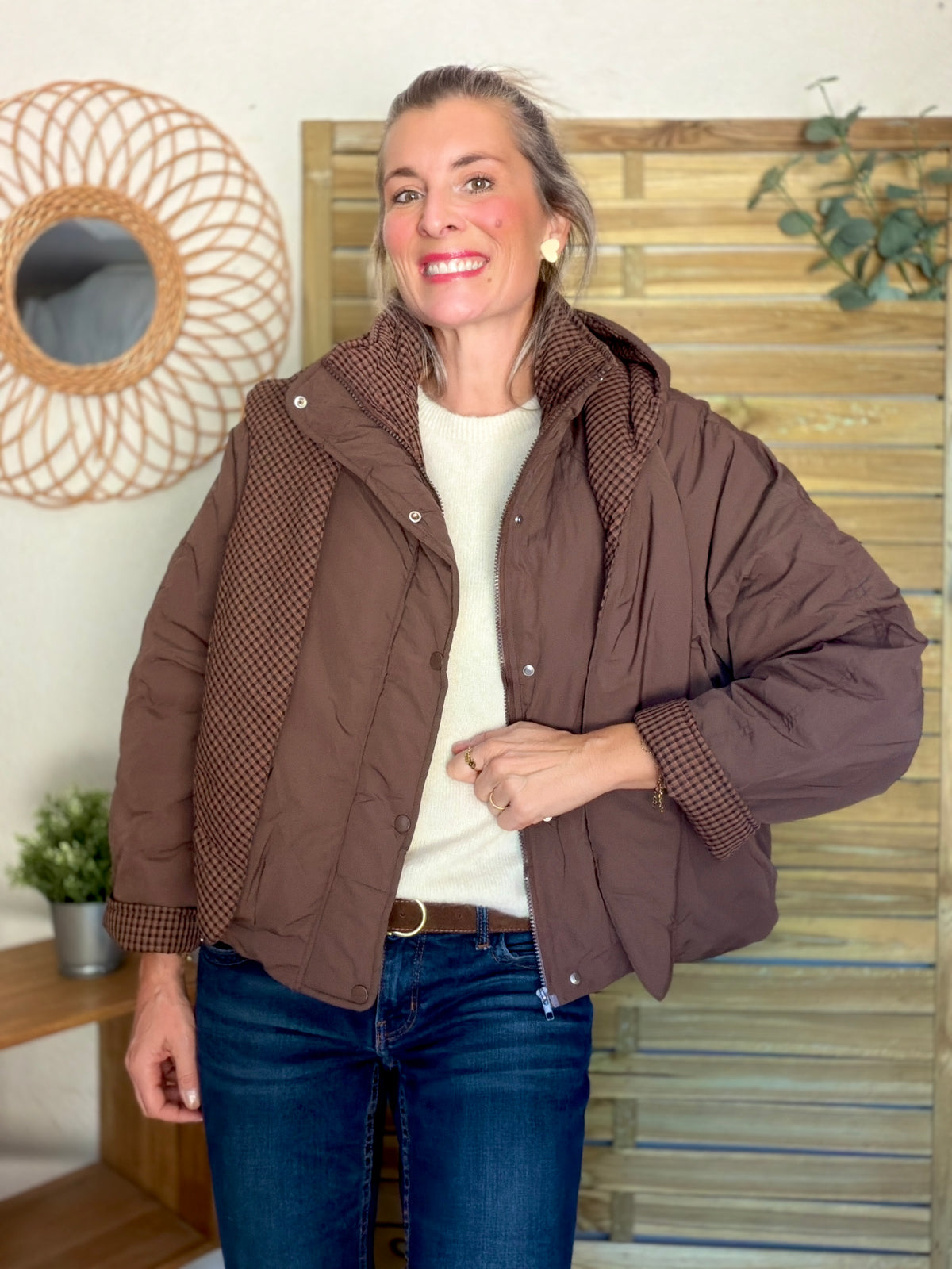 Veste matelassée capuche amovible réversible ODILE Chocolat