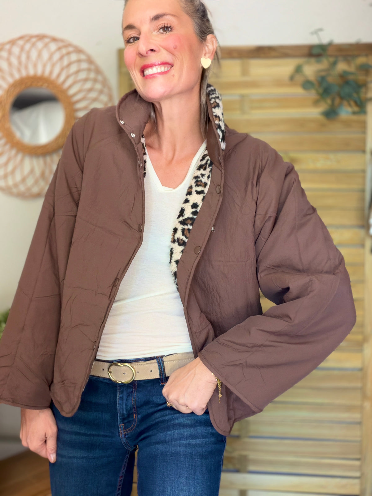 Veste matelassée réversible Sherpa AMÉLIE Choco / Léo