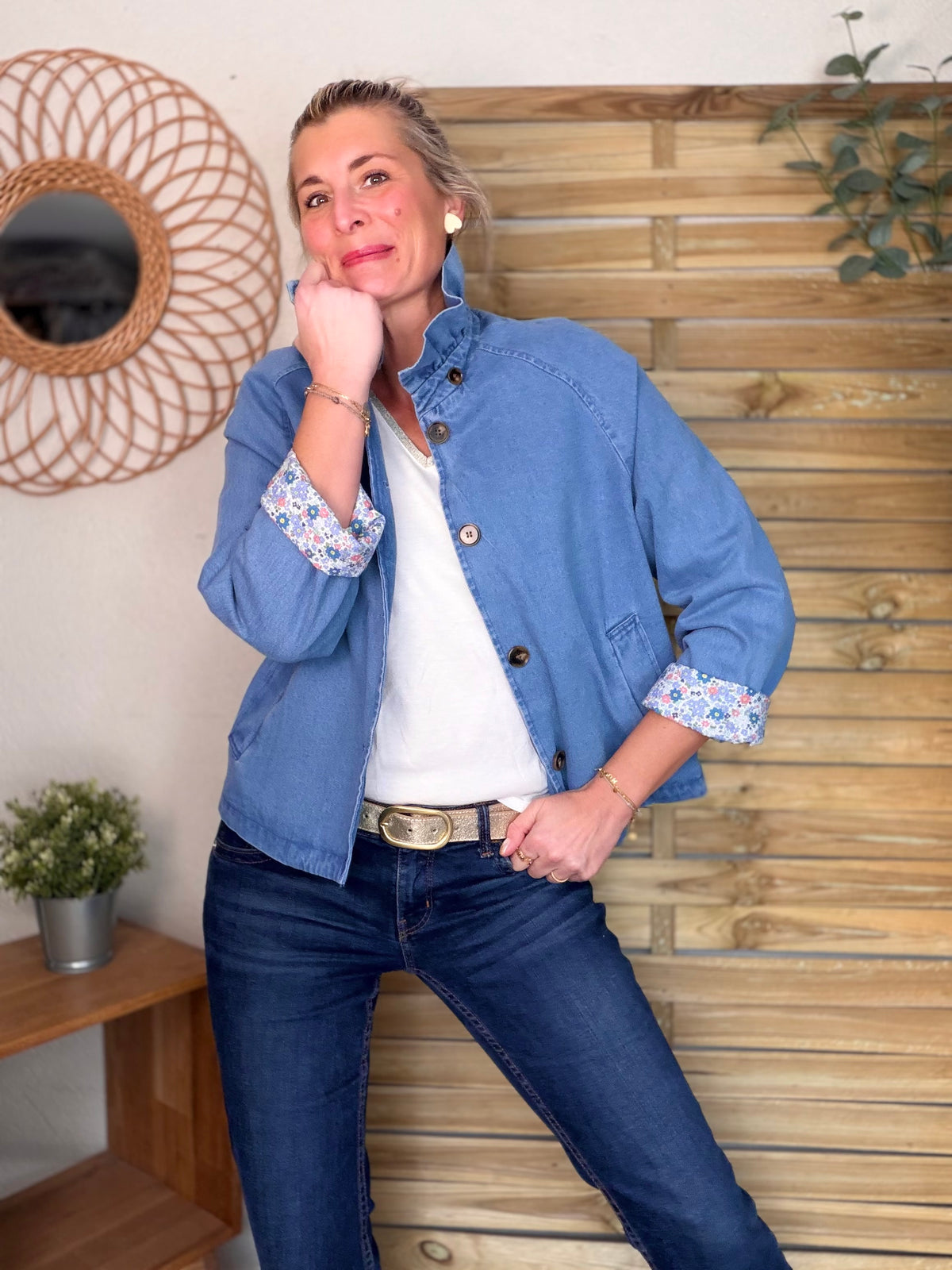Veste Denim col victorien avec Liberty - VICTORIA Jean