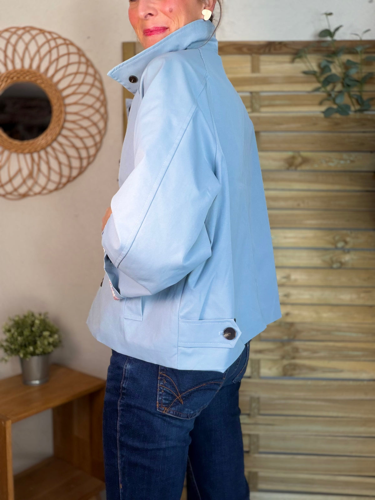 Veste Trench avec Liberty - MADELEINE Bleu ciel - FIN DE SÉRIE