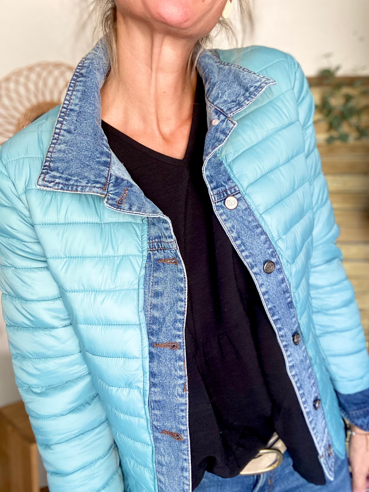 Veste Jean / Doudoune légère JACKIE - Vert sauge - FIN DE SÉRIE