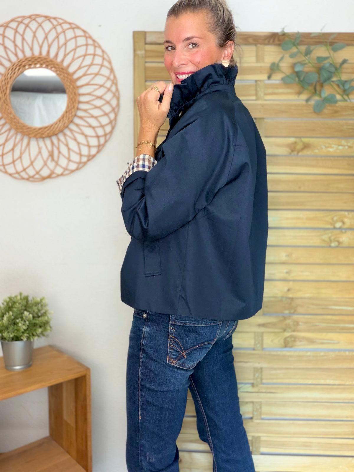 Veste Trench col victorien, doublure carreaux - VICTORIA Bleu marine