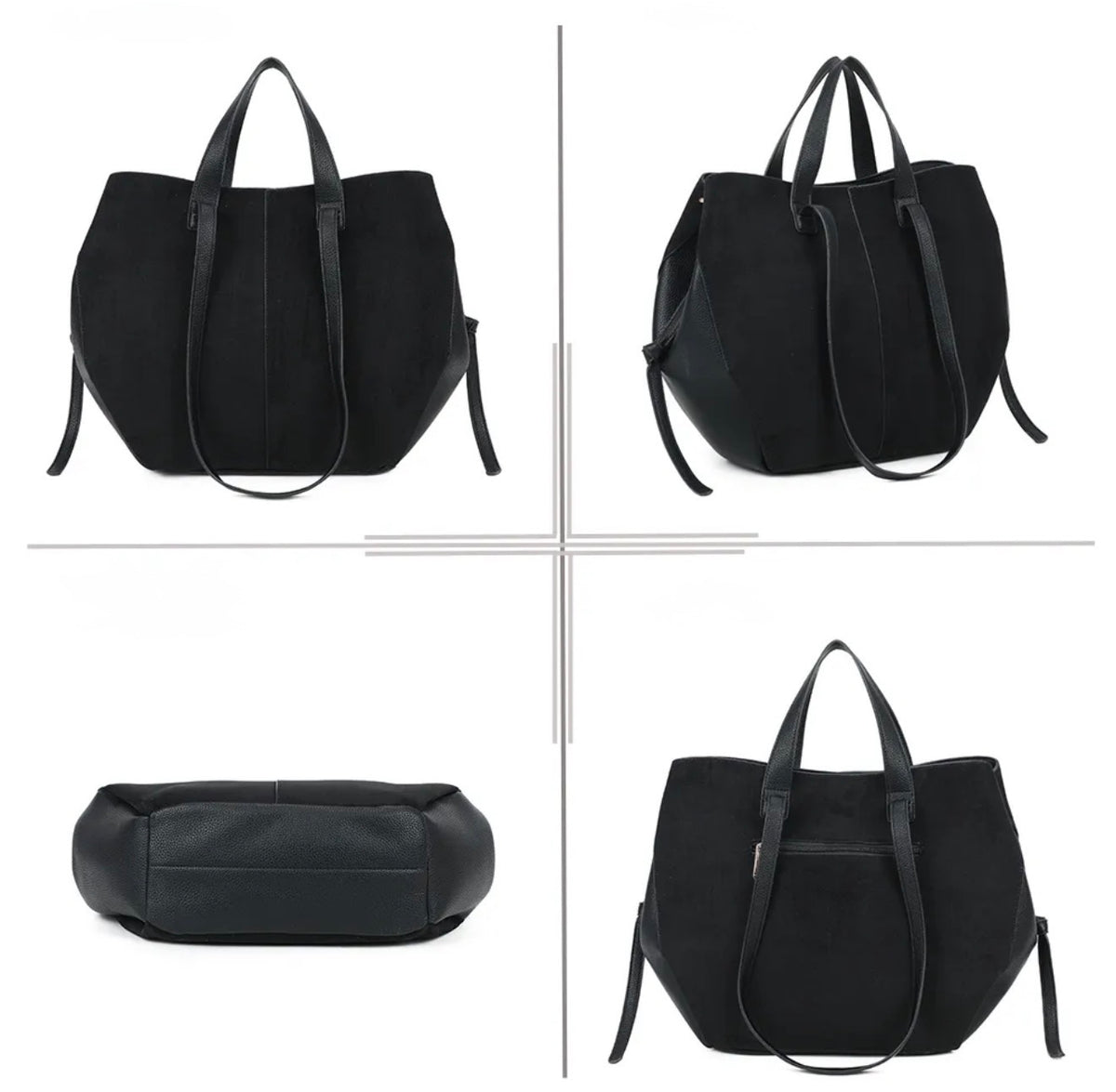 Grand Sac cabas 2 en 1 en simili daim - LAURÈNE Noir