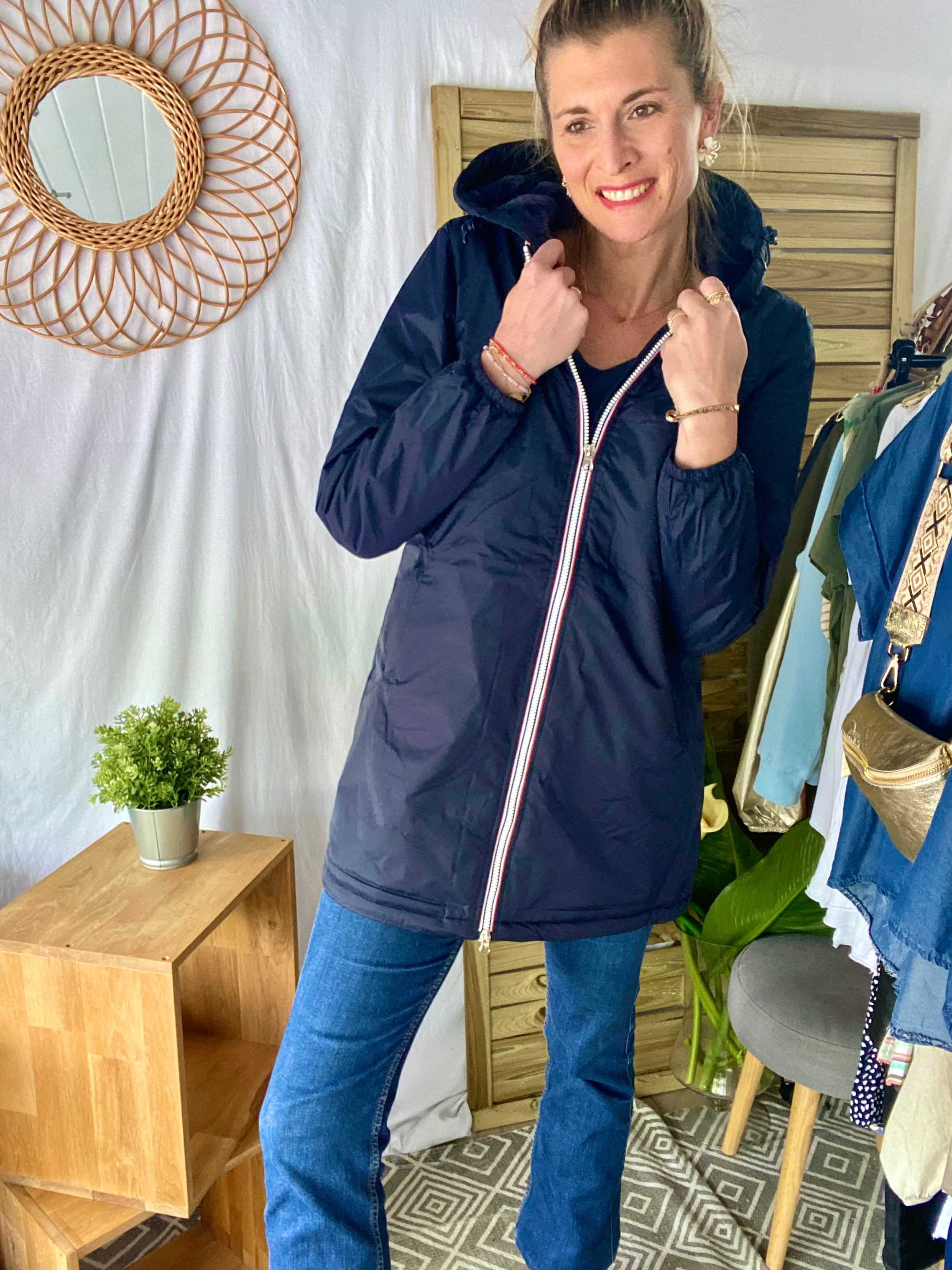 LAURA JO - Parka Imperméable LOUISE LONG fourré - Bleu Marine • DÉSTOCKAGE Taille S