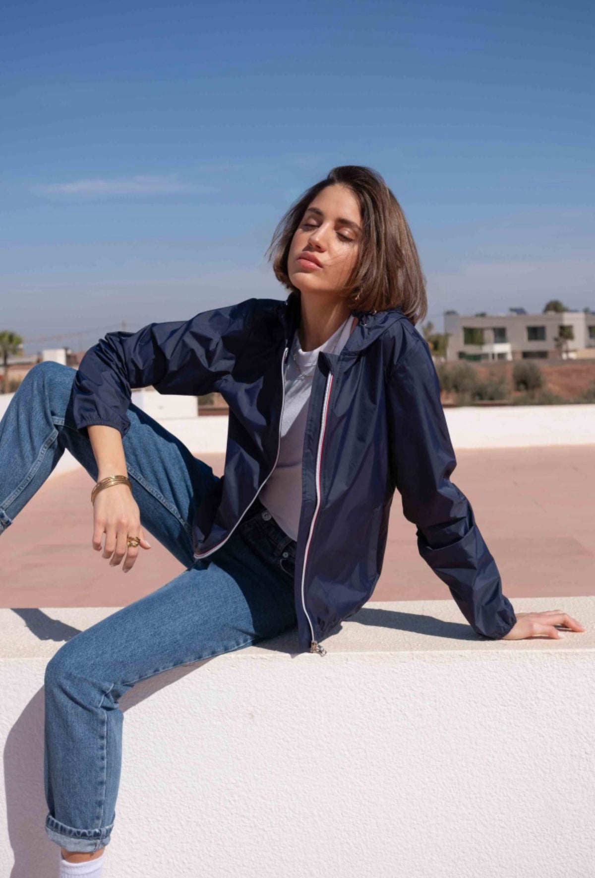 LAURA JO - Coupe vent imperméable ANNA COURT Bleu marine