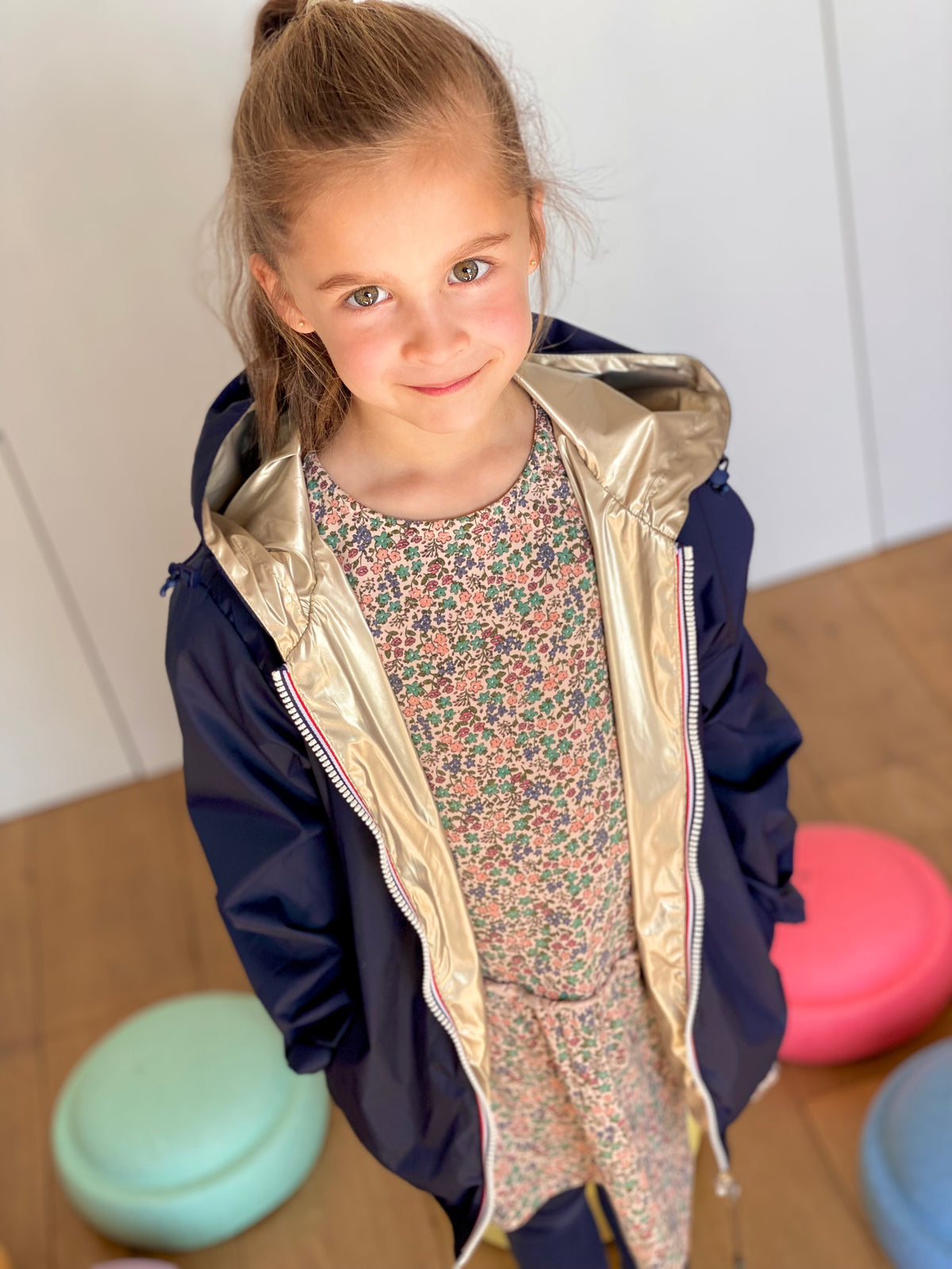 LAURA JO - Imperméable réversible léger GARANCE KIDS enfant (mixte) - Bleu Marine / Doré • DÉSTOCKAGE sur Taille 6 ans