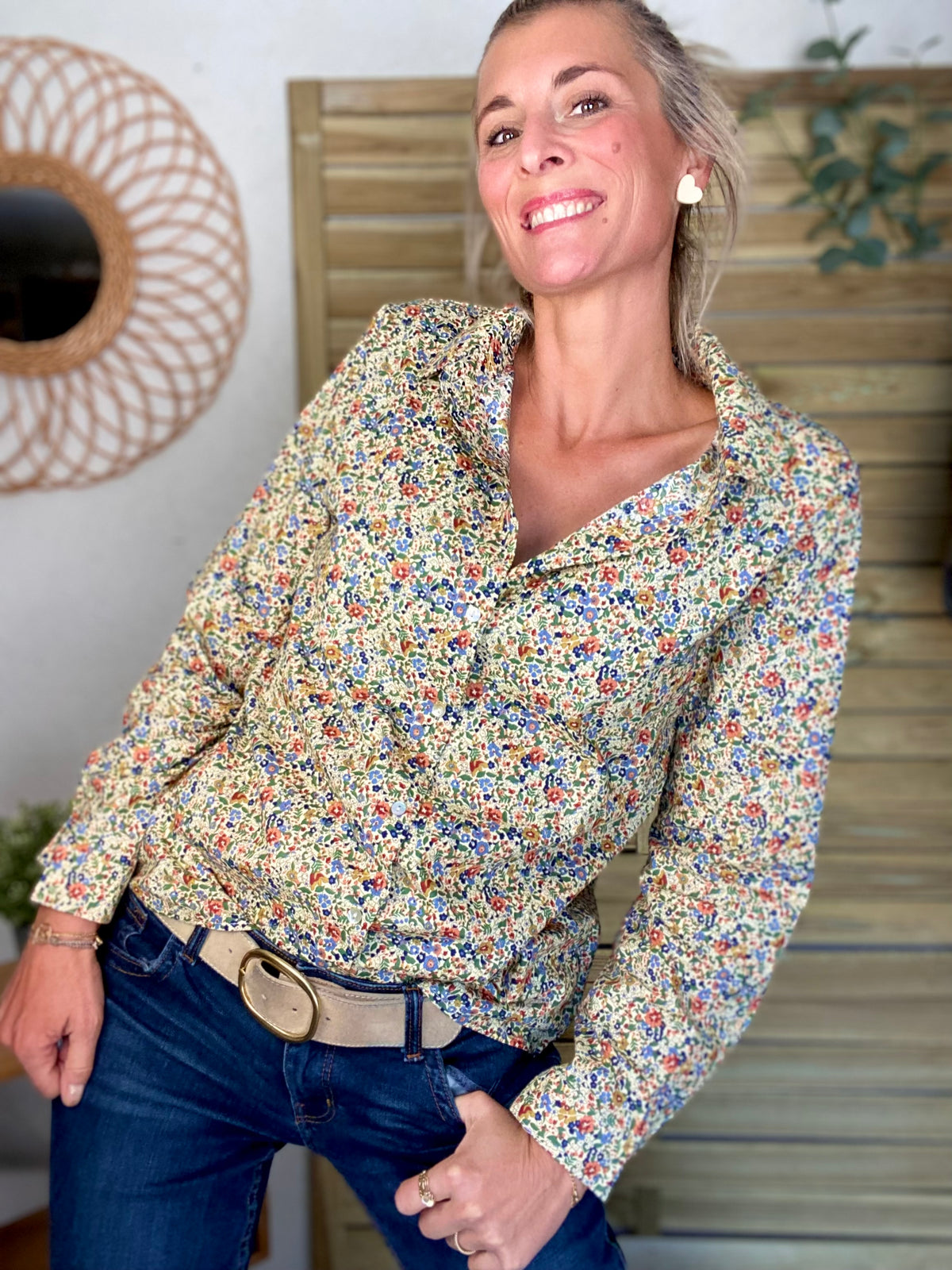 Chemise en coton imprimé Liberty vert 🌱 🌺 ÉLISE - FIN DE SÉRIE
