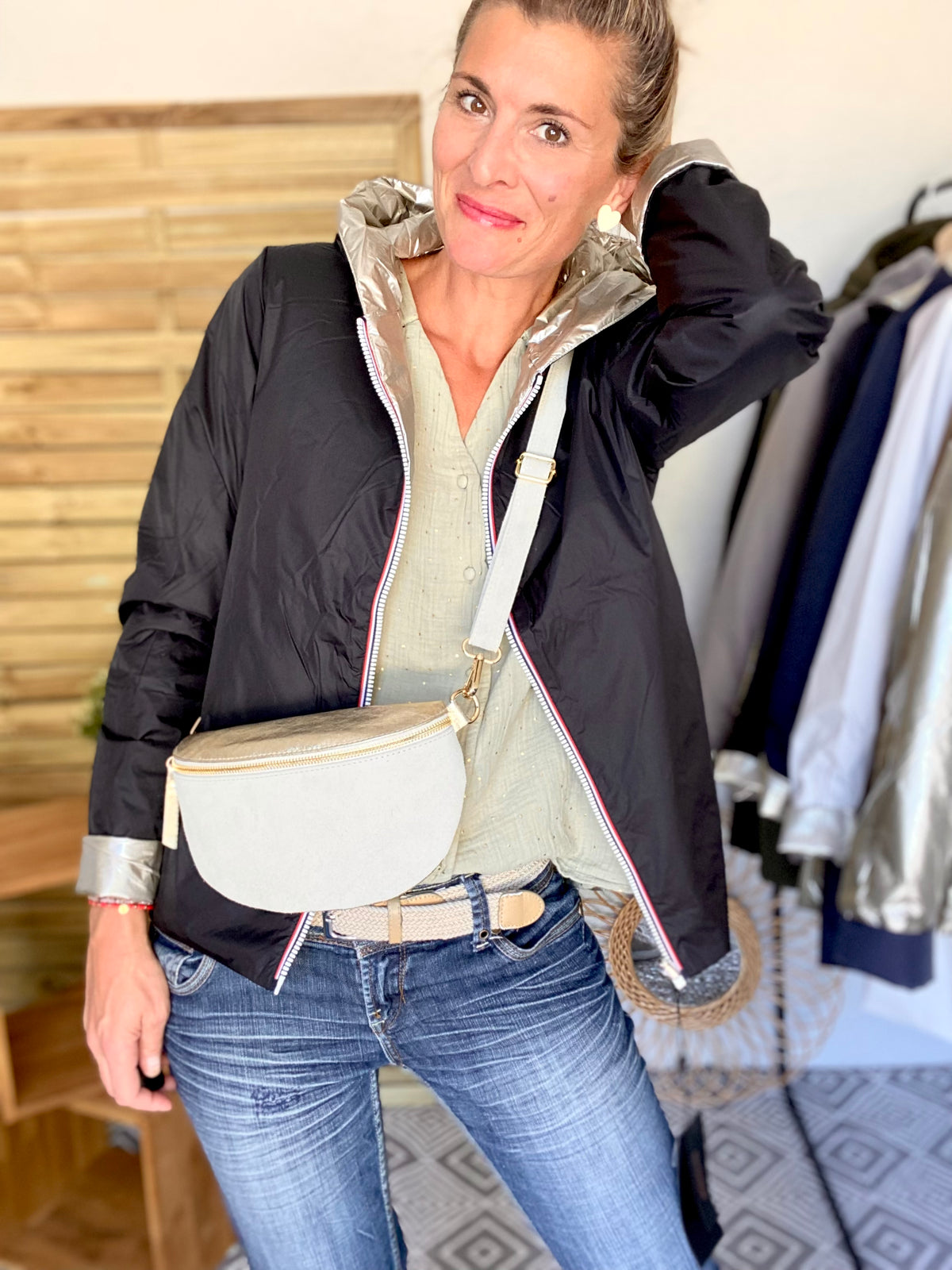 LAURA JO - Imperméable réversible rembourré LOUISON COURT - Noir/Doré • DÉSTOCKAGE sur Taille XL