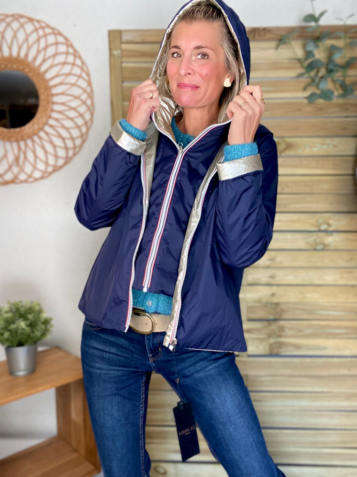 LAURA JO - Col capuche amovible réversible  DANY - Bleu Marine / Doré