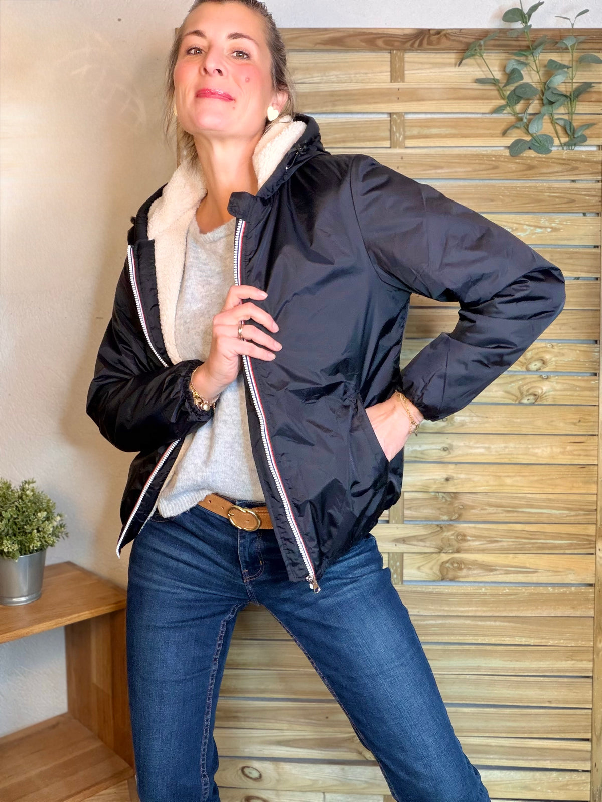 LAURA JO - Parka Imperméable LOUISE COURT sherpa - Noir - LAURA JO • DESTOCKAGE sur Taille L