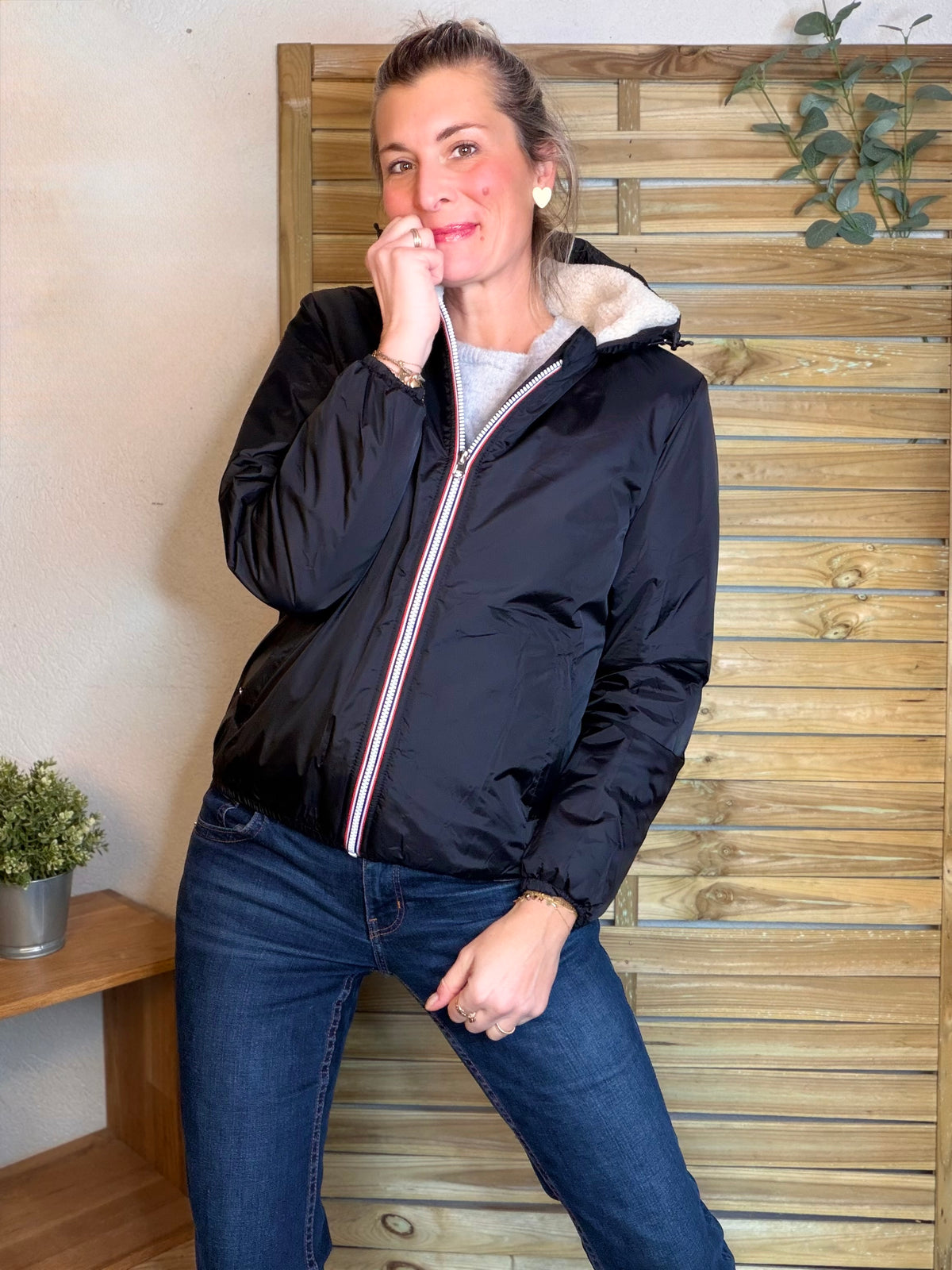 LAURA JO - Parka Imperméable LOUISE COURT sherpa - Noir - LAURA JO • DESTOCKAGE sur Taille L