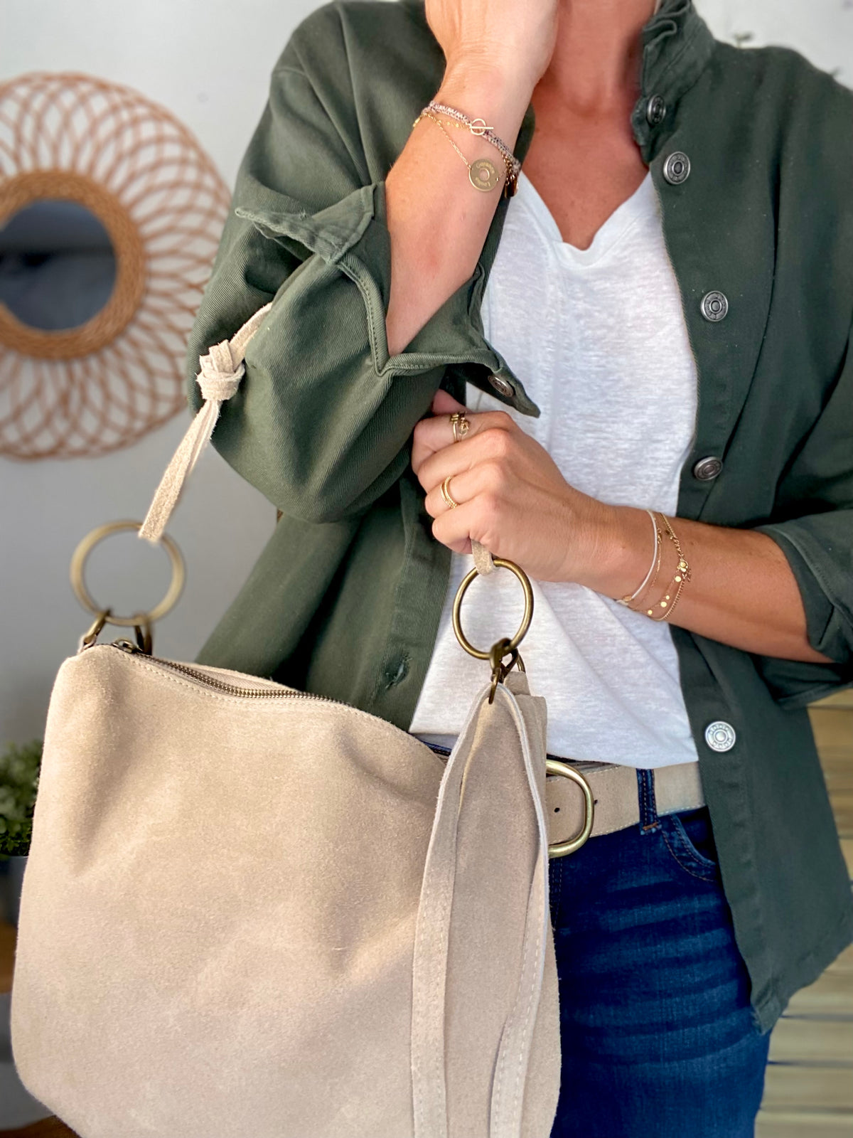 Sac en cuir daim SCOTT - Beige