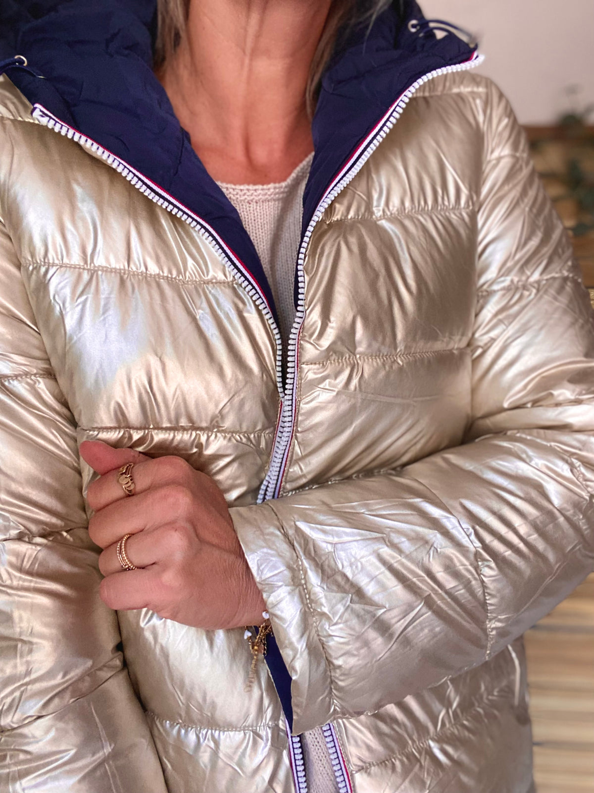 Doudoune imperméable réversible ANGÈLE LONG - Bleu marine - MELYA MELODY