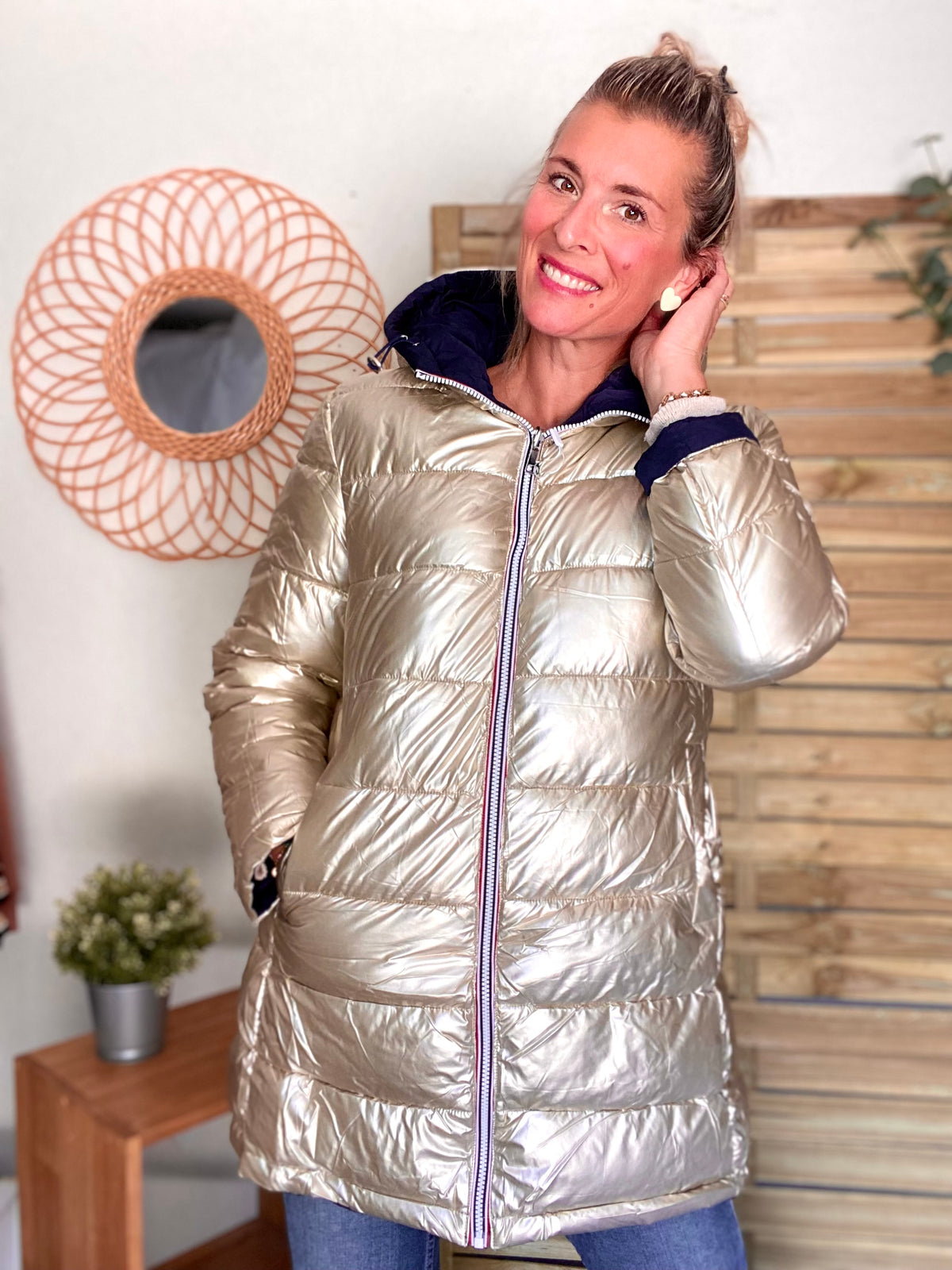 Doudoune imperméable réversible ANGÈLE LONG - Bleu marine - MELYA MELODY