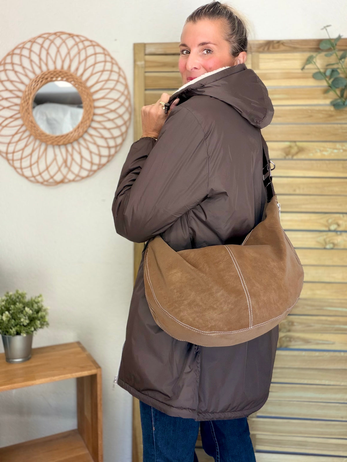 LAURA JO - Parka Imperméable LOUISE LONG Sherpa écru - Chocolat
