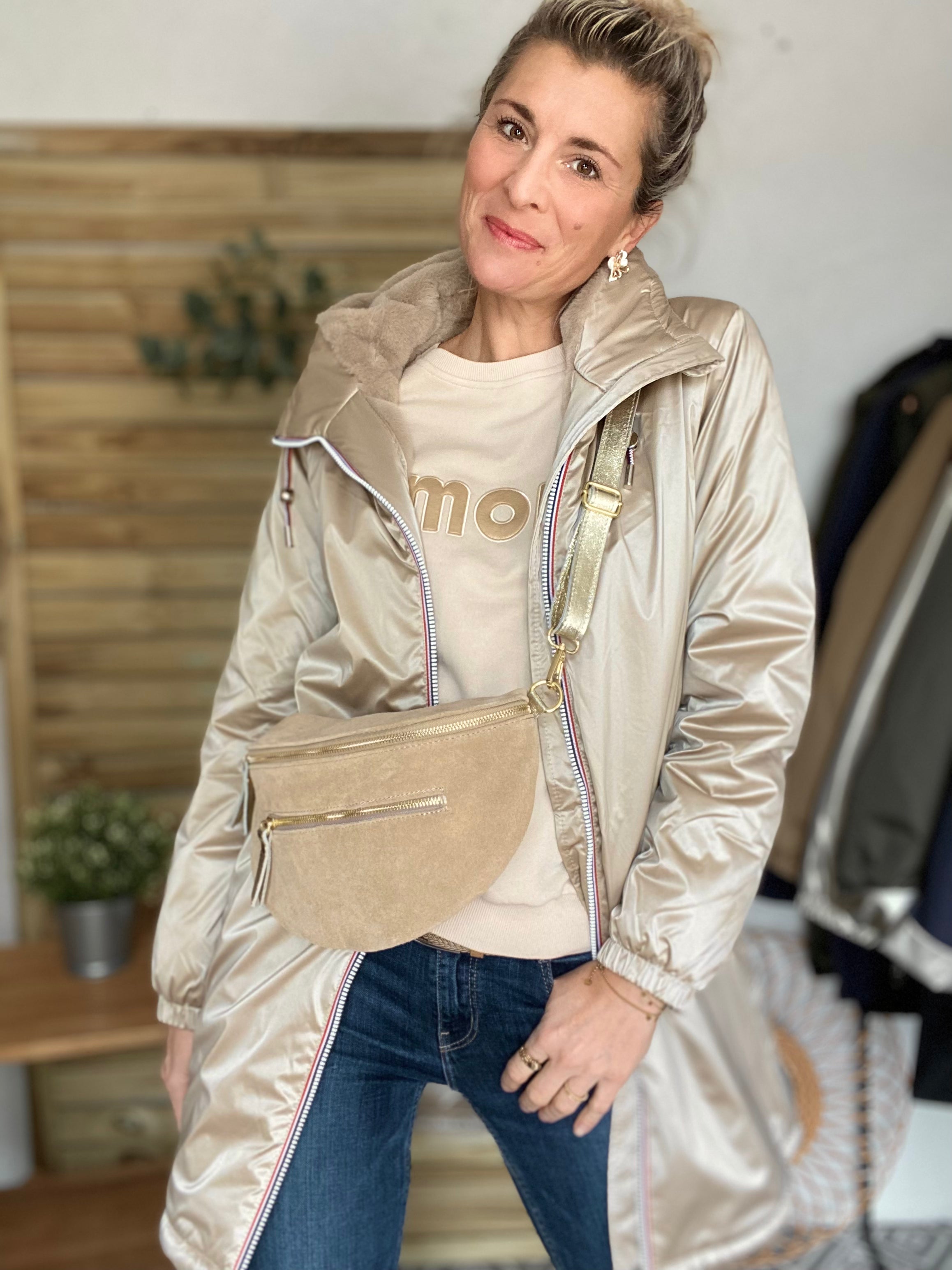 LAURA JO - Parka Imperméable THELMA LONG fourrée - Sable irisé • DÉSTOCKAGE sur Tailles S et 4XL